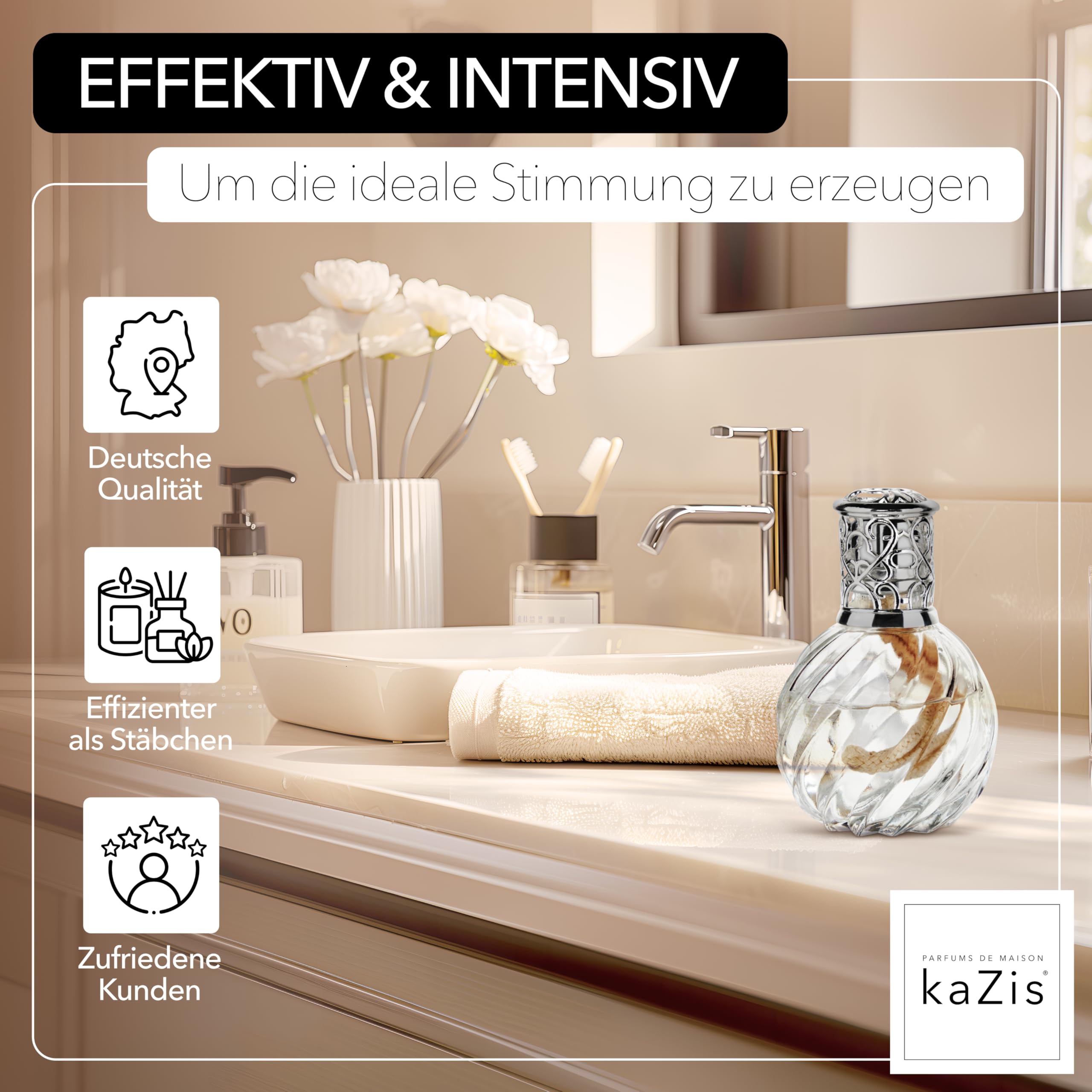KAZIS® I Katalytische Lampe Twister I Duftlampe I Glas I XXL I 300 ml Inhalt I transparent