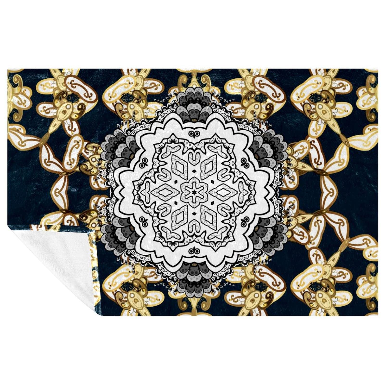 Plaid doux mandala floral, couverture chaude pour canapé et camping 150x100 cm