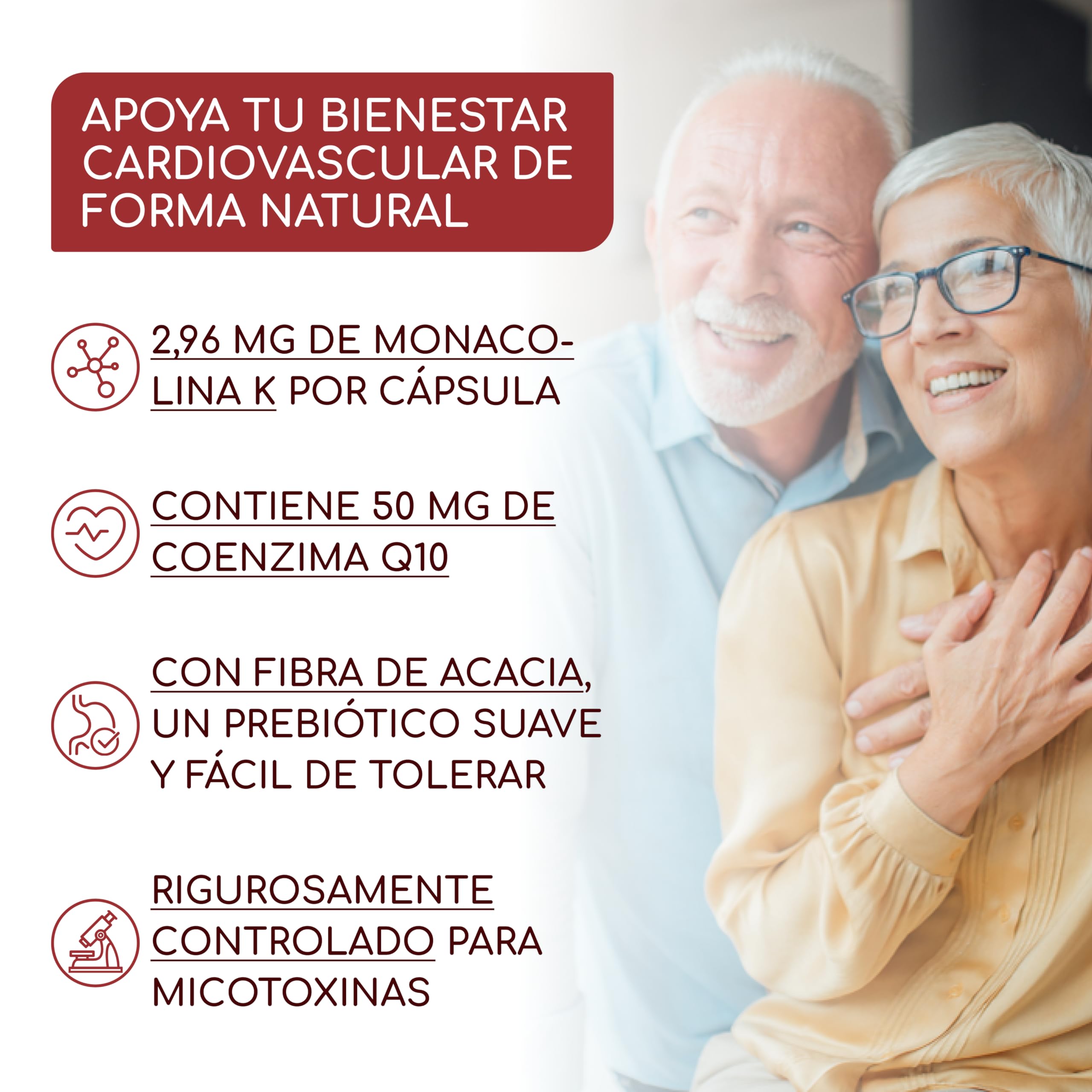 Levadura de arroz rojo con 50 mg de coenzima Q10 & 2,96 mg de monacolina K por cápsula - Apoyo al colesterol y a la función normal del corazón - Testado para citrinina - 120 cápsulas veganas