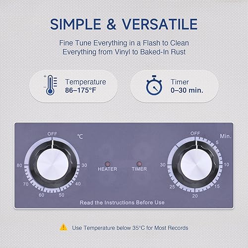 Miniatura 3 de CREWORKS Limpiador de discos de vinilo automático ultrasónico con control de perilla de temporizador de calentador, máquina de cavitación sónico de