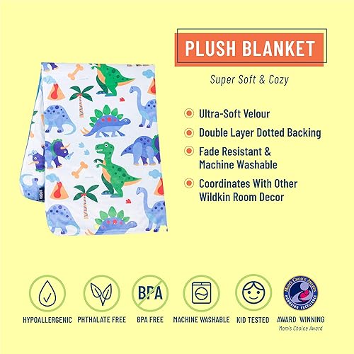 Miniatura 5 de Wildkin Paquete de sábanas ajustables de algodón para cuna con manta de felpa (Dinosaur Land)