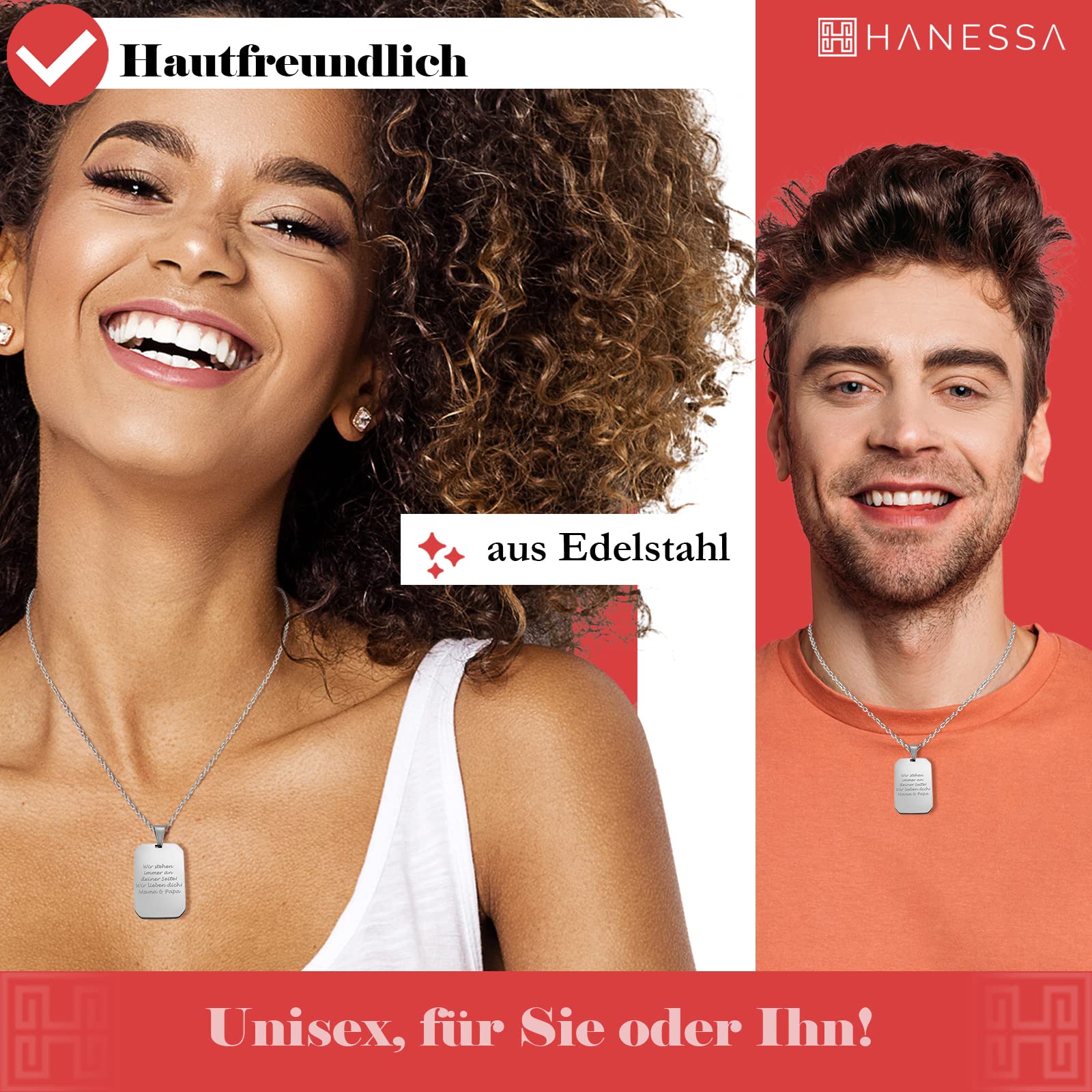Personalisierte Dog Tag Kette mit Gravur - Hundemarke mit Gravur Edelstahl 50 cm - Personalisierte Kette mit Namen Herren - Erkennungsmarke Männer Halskette Dog Tag