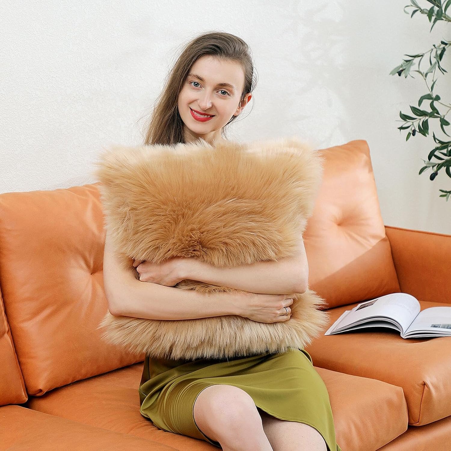 linmopm Excluding Insert Faux Fur Sheepskin Pillow Cover White Shag Fuzzy 20x20 Inch Beige 2 Pcs Super Soft Fluffy Cushion Plush Pillow Case Luxury Living Room Sofa Bed Home Decor Chair Cushion