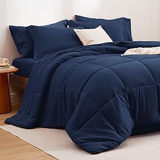 Bedsure Navy Bedding Sets King - 7 Pieces Solid Bed in a Bag, King Bed Set Navy with Comforter, Sheets, Pillowcases & Shams