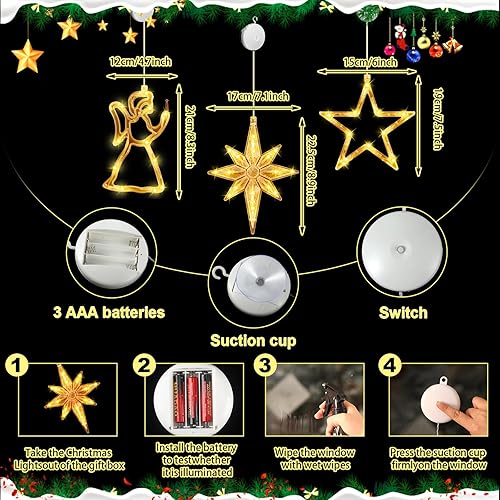 Miniatura 2 de 6 luces de ventana de Navidad de Belén, decoración de estrella LED, silueta, árbol de batería, luces colgantes con ventosa para decoración de