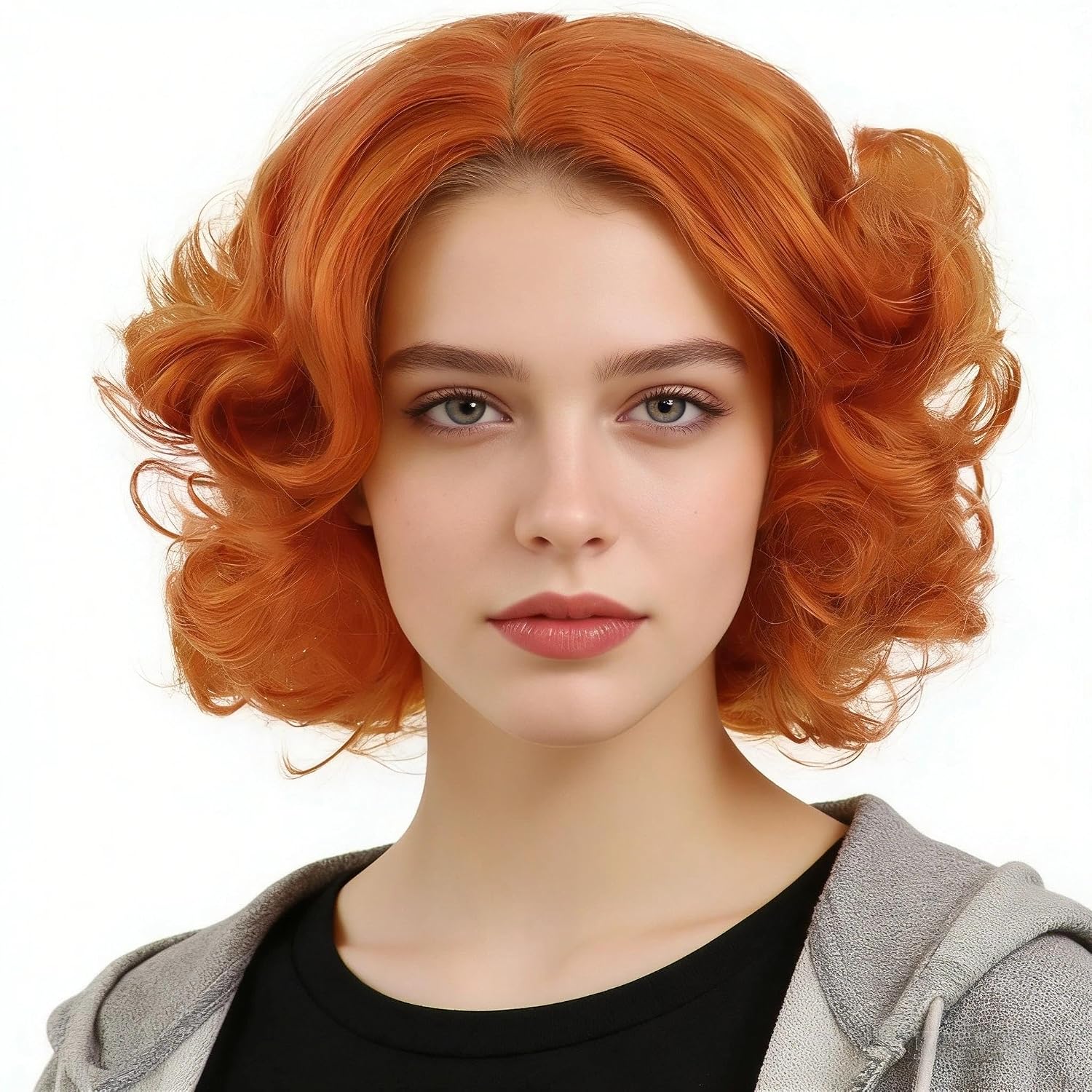 GNIMEGIL Short Orange Wig Layered Wavy Curly Wigs for Women Cosplay Carnival Party Synthetic Hair Halloween Costume Wigs