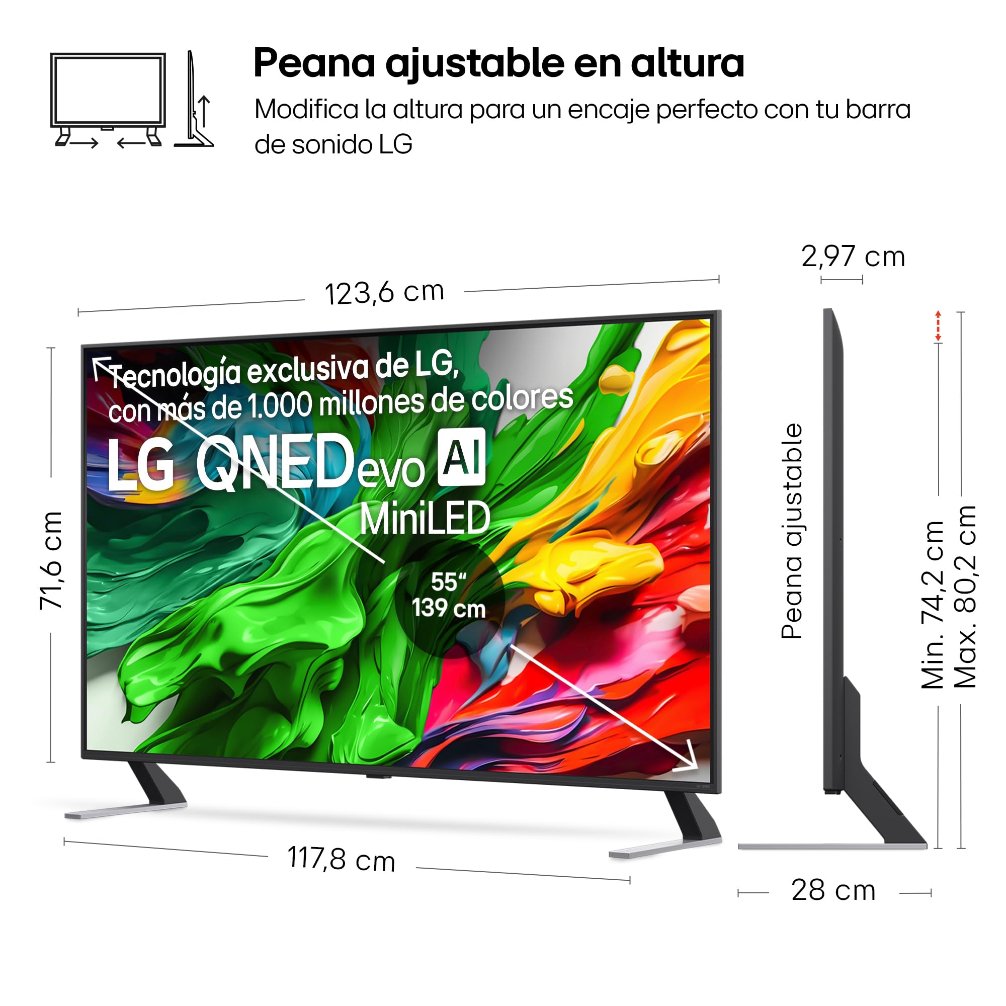 LG 55QNED85A6C - TV 55", 4K QNED EVO, Smart TV, WebOS 25, Procesador Potente e Inteligente, MiniLED AI, Super Upscaling, Dolby Vision y Dilgital Plus, Alexa/Google Assistant, Negro — view 2