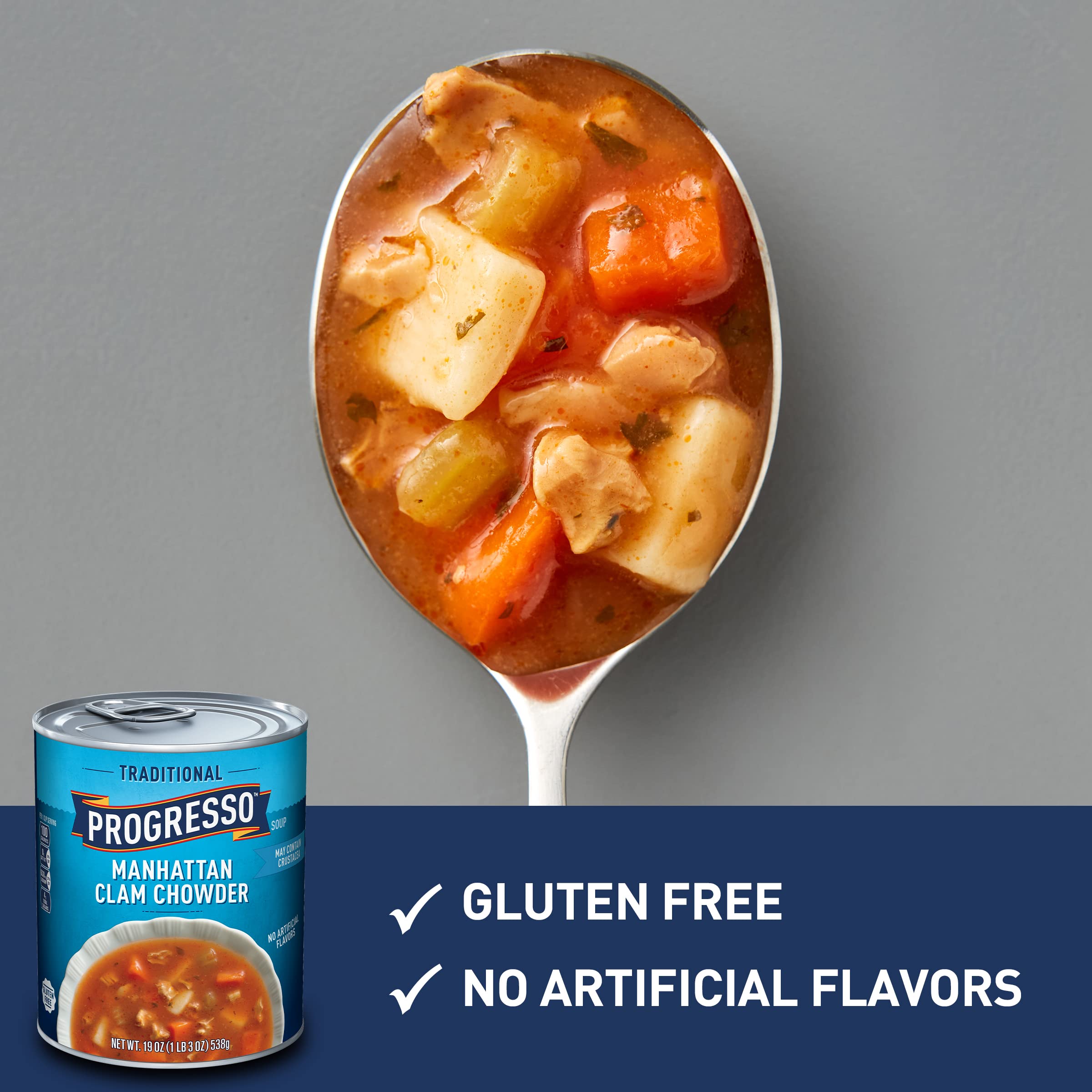 Progresso Traditional, Manhattan Clam Chowder Canned Soup, Gluten Free, 19 oz.
