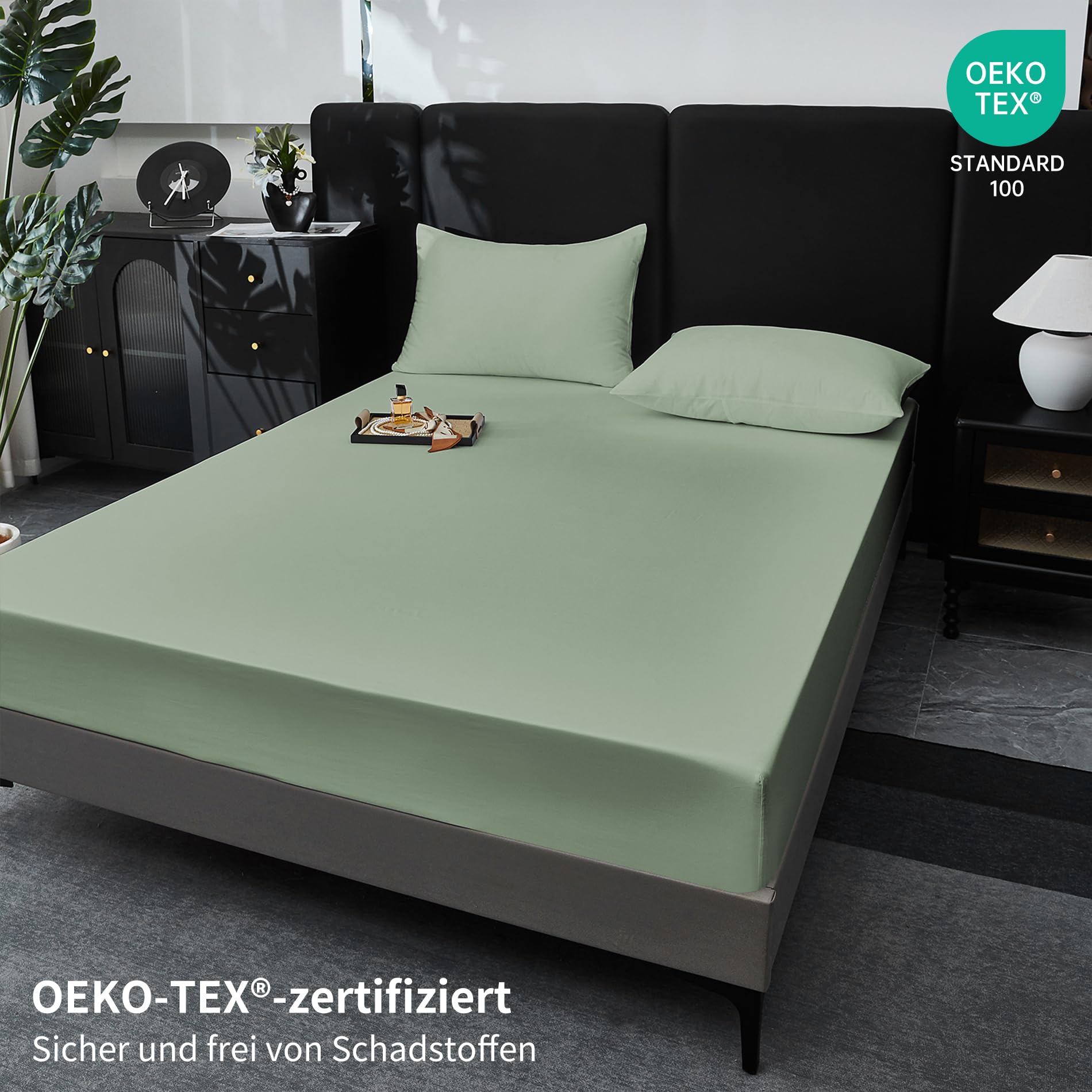 Spannbettlaken 180x200cm Baumwolle Satin Salbeigrün Bettlaken 180x200 100% Langstapelige Baumwolle Kühlend Weich Atmungsaktiv Mako Satin Spannbettlaken Boxspringbett Geeignet für 30cm Matratze