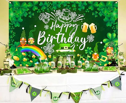 Miniatura 6 de Ushinemi Decoraciones de cumpleaños del día de San Patricio pancarta de fondo de feliz cumpleaños del día de San Patricio trébol de la suerte fondo
