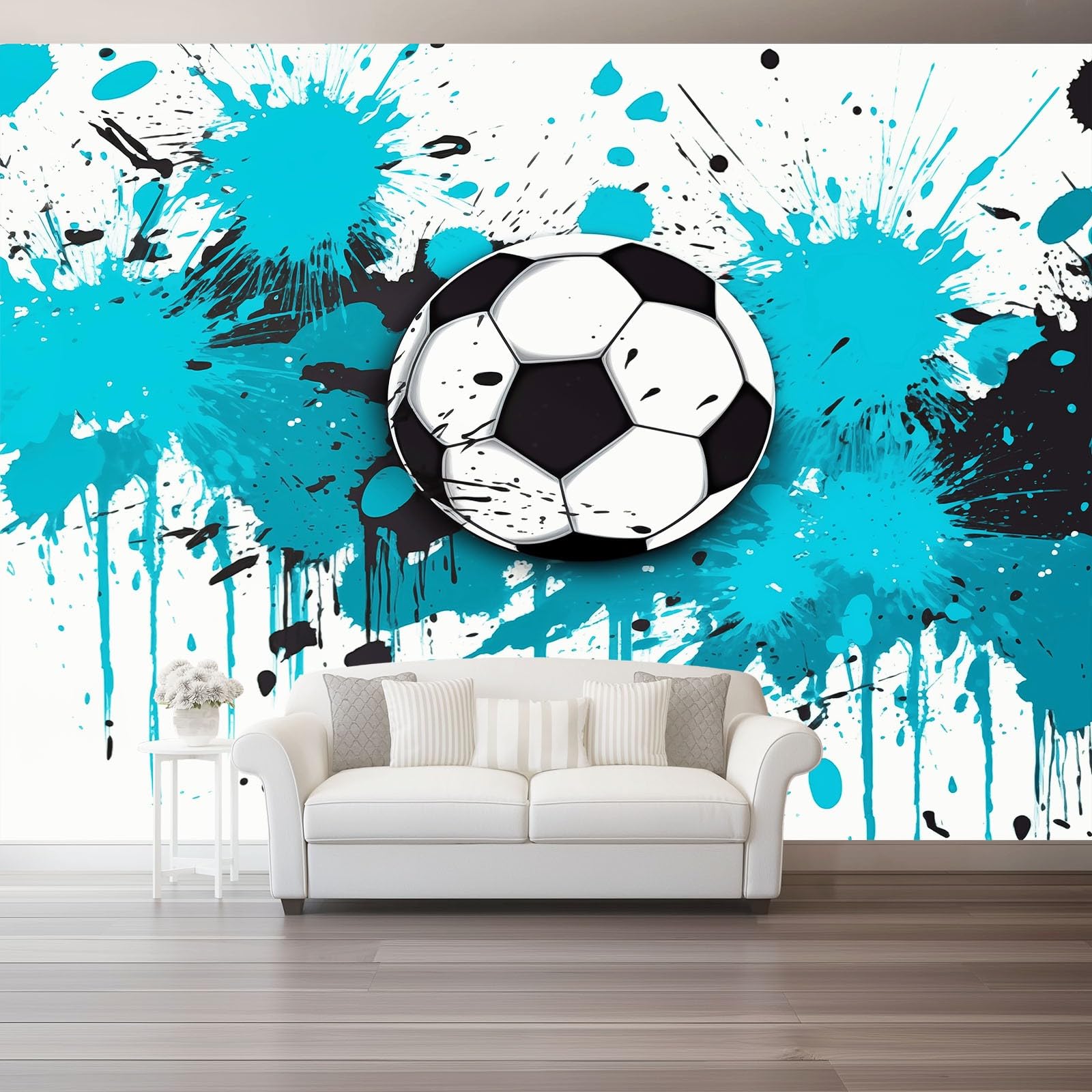 Tapeta 3D z włókniny graffiti piłka nożna sportowa tapeta 350 x 256 cm tapeta dekoracja ścienna do salonu sypialnia niebieski biały