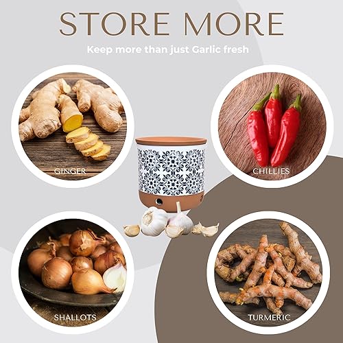 Miniatura 5 de Okavango - Contenedor de ajo de terracota - Almacenamiento de ajo - Encimera de ajo - Soporte para ajo - Soporte de cerámica para ajo - Tarro de ajo