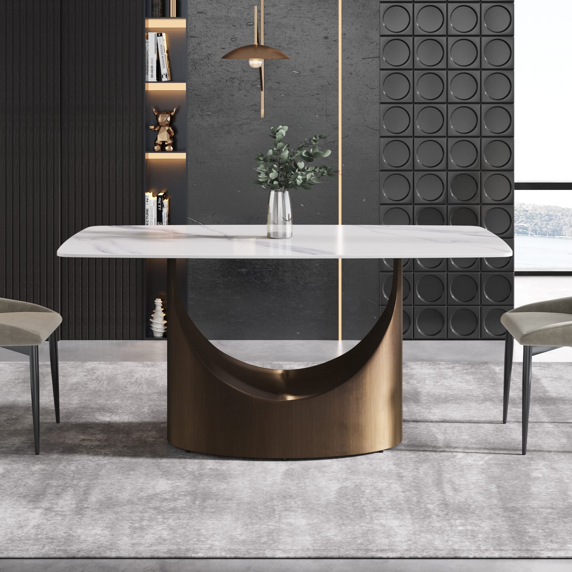 [新品未開封]Stone modern table Amazon.com - Modern Dining Table, Antique White Sintered Stone