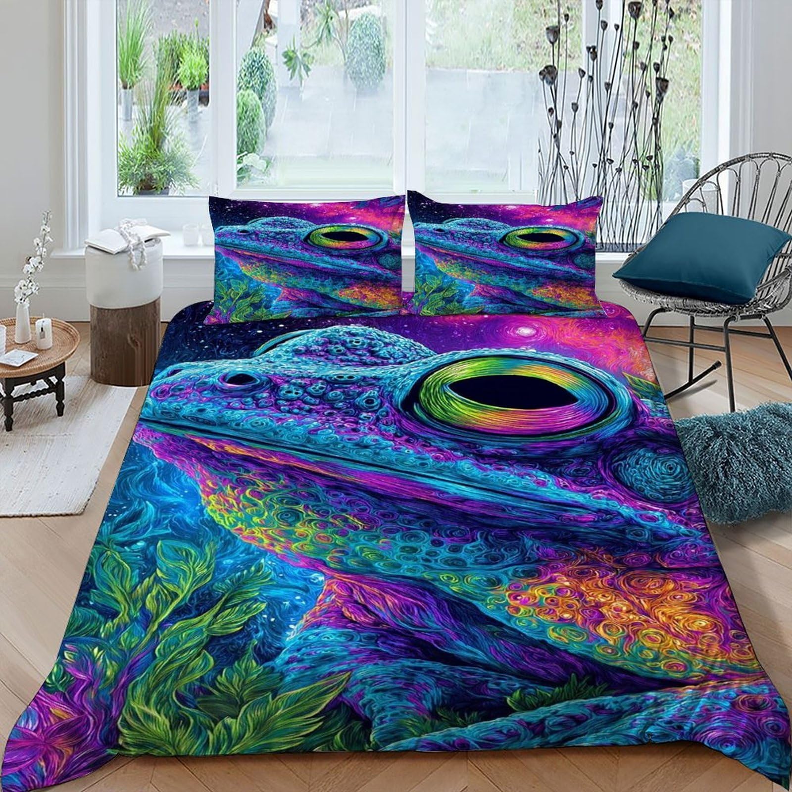 Housse de couette grenouille galaxie pour une chambre d'adulte cosmique