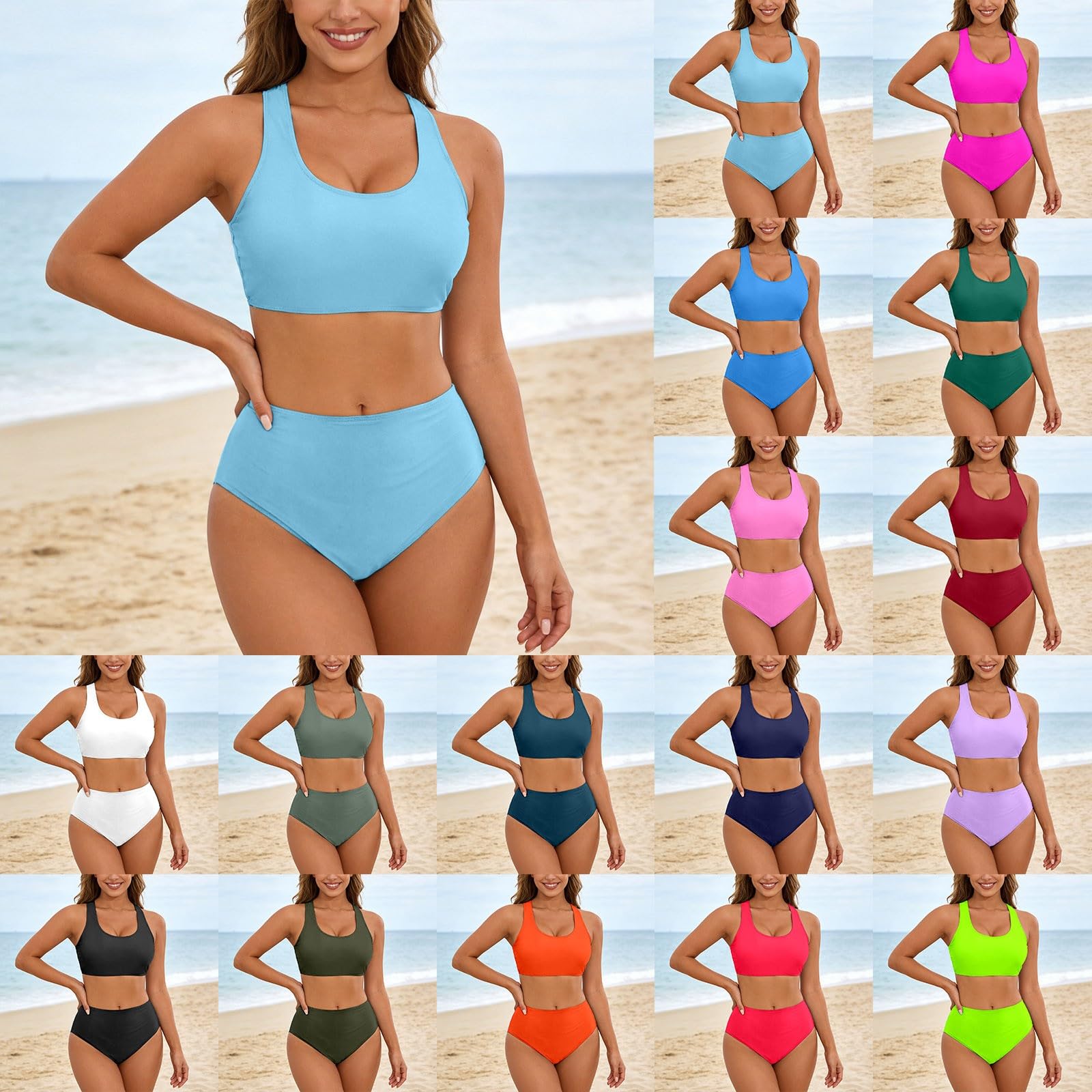 Maillot De Bain Femme 2 Pieces Taille Haute Bikini Push Up Rembourré Gainant Ventre Plat Maillots de Bain Sexy Cache Ventre D'Été Plage Classique Deux Pièce Ensemble Swimwear Beachwear