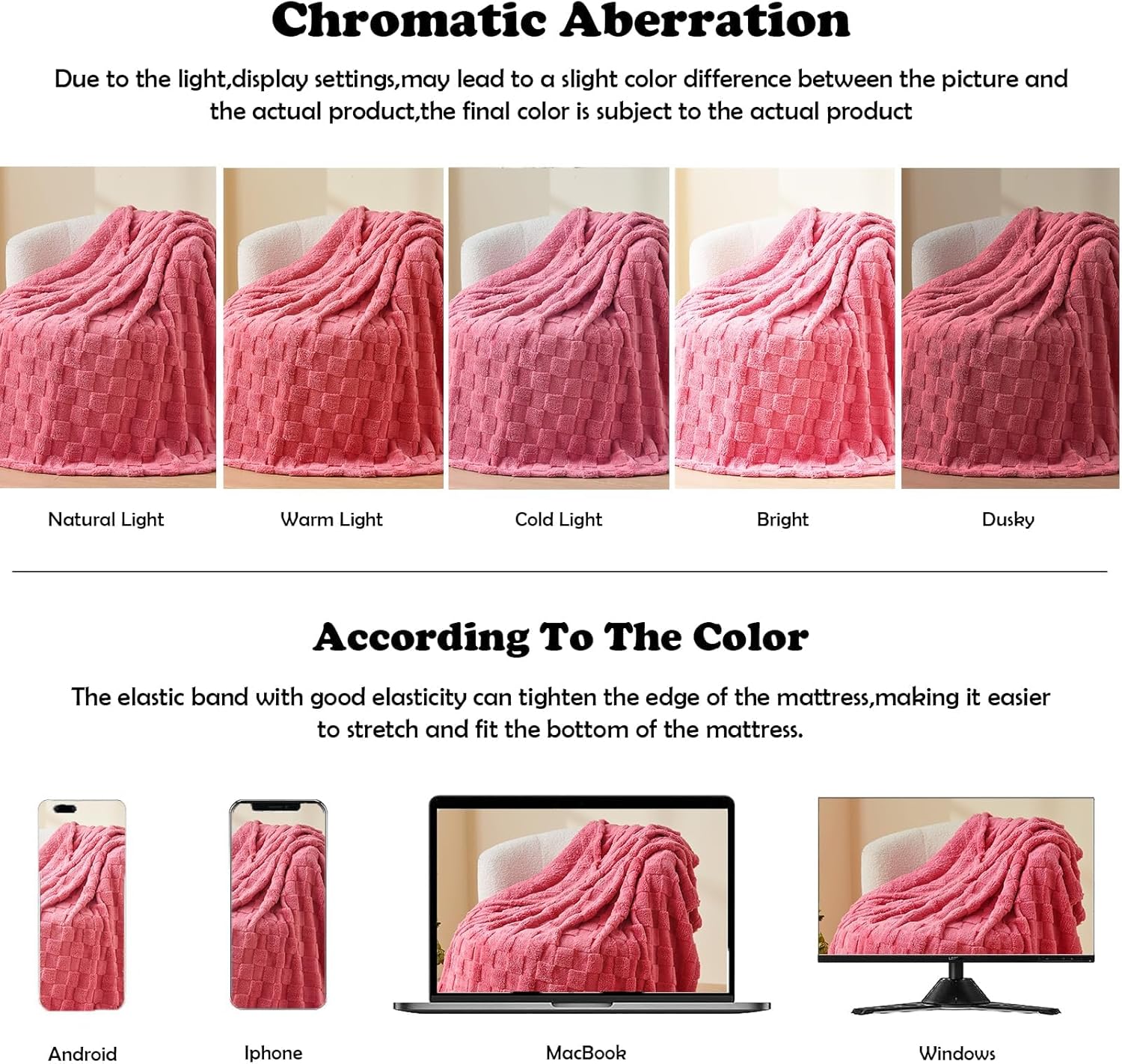 NEWCOSPLAY Super Soft King Blanket Coral Pink Premium Silky Flannel Fleece 3D Checkered Lightweight Bed Blanket All Season Use (Coral Pink Checkered, King(90"x110")) - Image 6