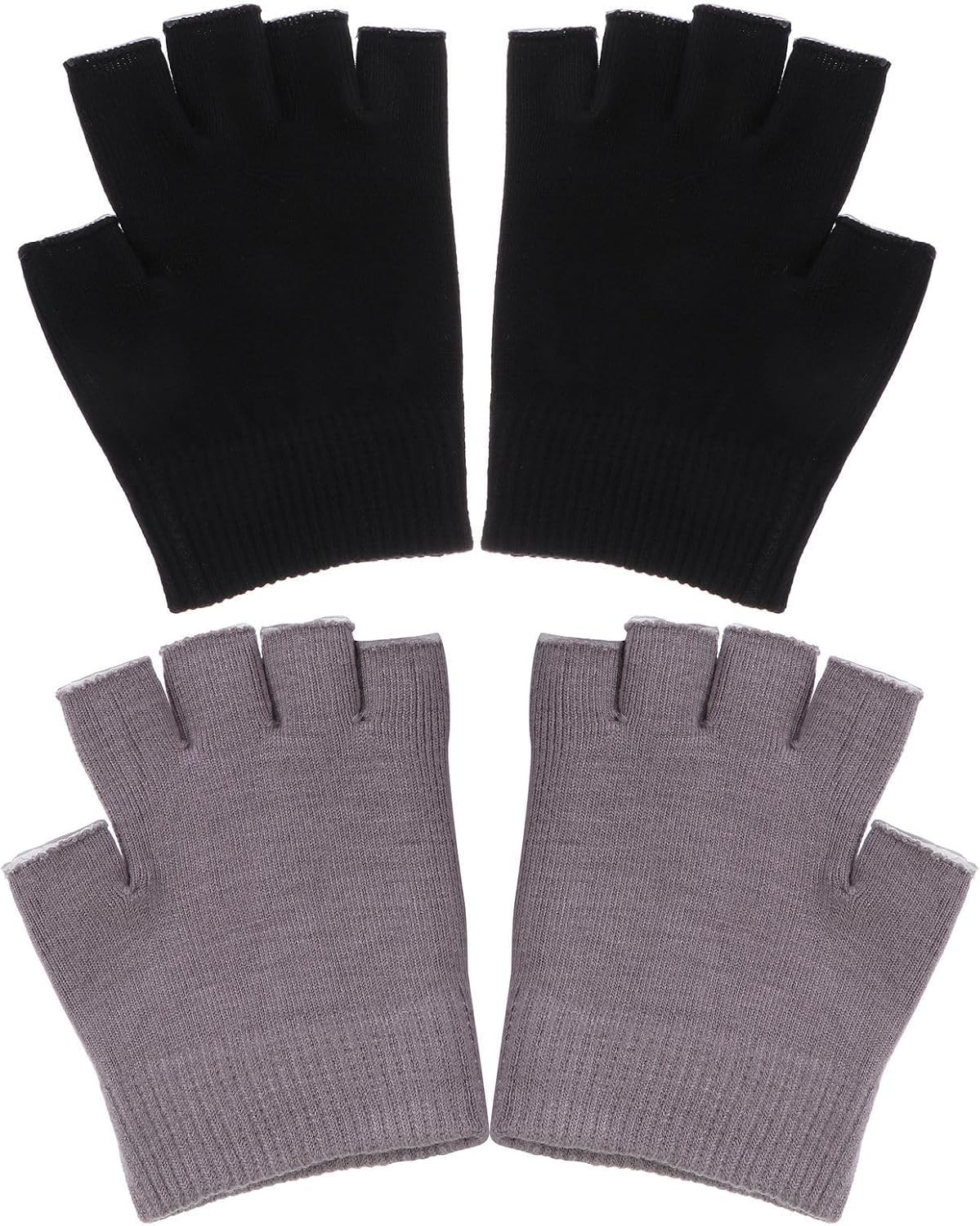 Fingerless Moisturizing Gel Gloves 4Pcs Set for Women, Black and Gray, Repair Dry Cracked Hands, Breathable Night Care Gloves