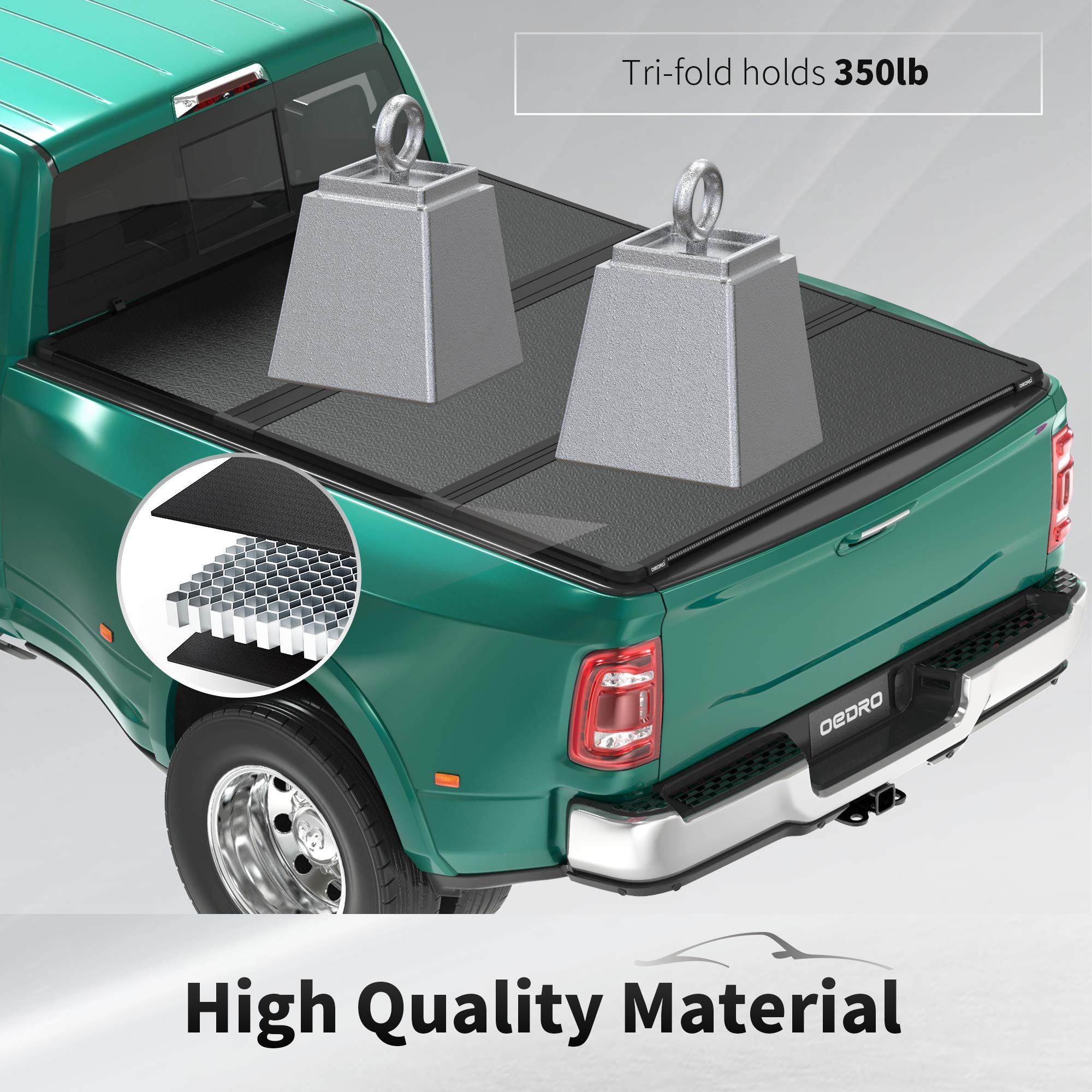 OEDRO Hard Trifold Truck Bed Tonneau Cover with Builtin LED Running