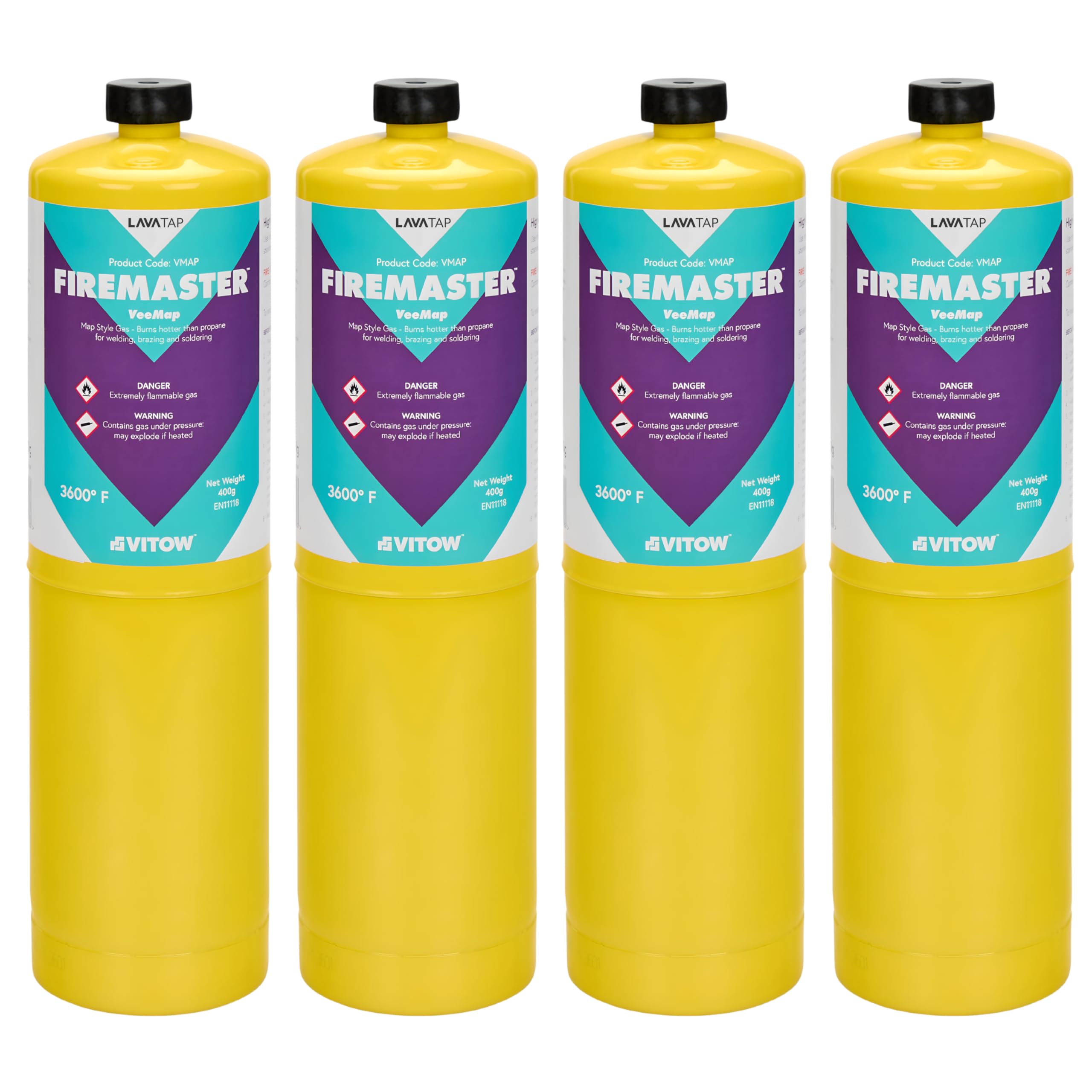 Lavatap Yellow – Firemaster Mapp Gas 400G Blow Torch Fuel For Plumbing, Brazing, Soldering, Metalwork & Heating – Hotter Than Propane – Professional Torch Gas Range (4 Units)