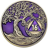 Vista 279 de Medallón AA de 5 años – Árbol de la Vida trenzado chapado en oro AA Chip de recuperación – morado