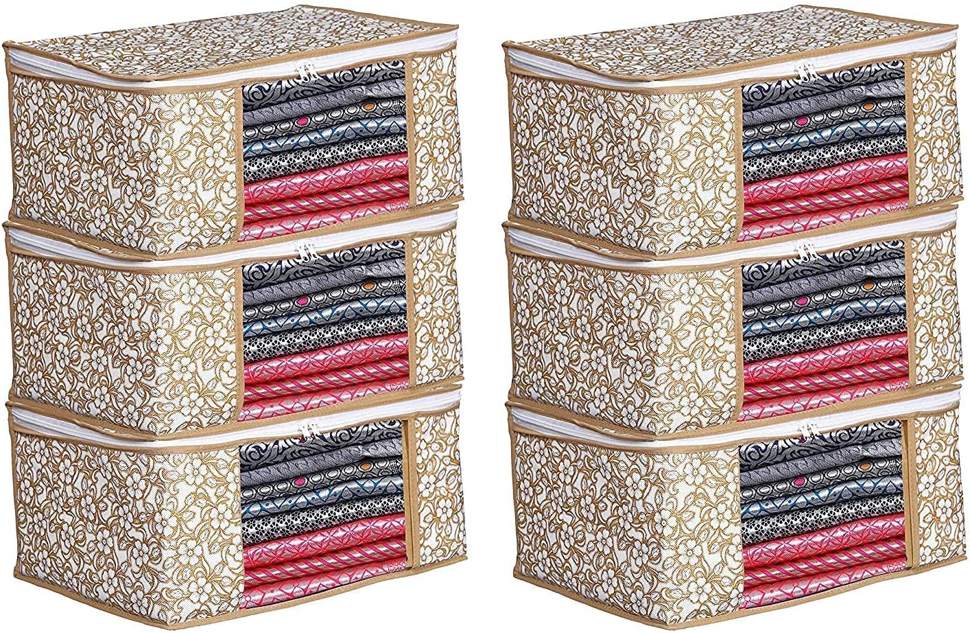 Thalapathy Kolam Multipurpose Clothes organiser for wardrobe/Saree Cover for storage bag with zip/Cloth Storage for Suit, Lehenga, Dress Packing bag with set of 6