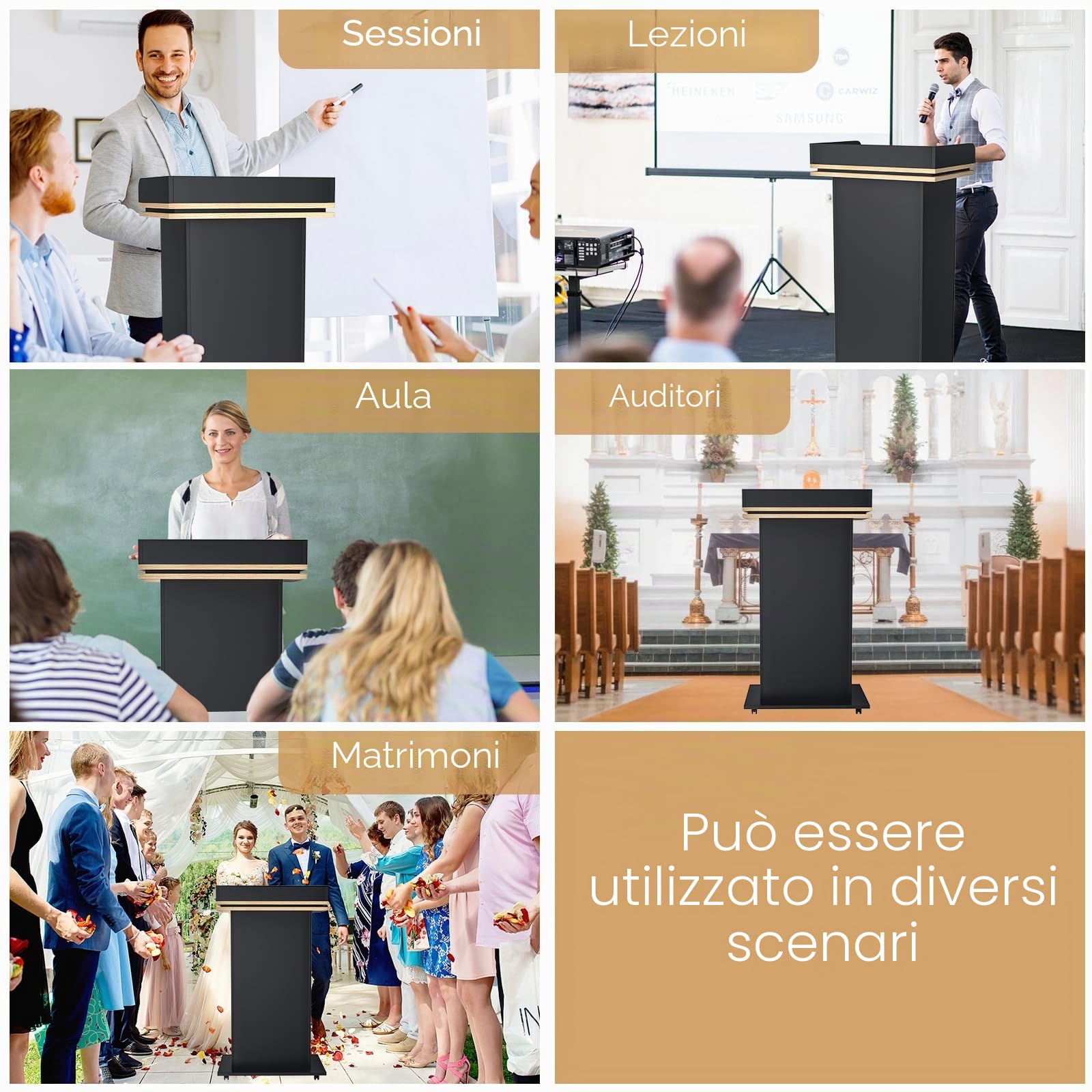 Podio in legno con cassetto estraibile e ruote, pulpito alto in legno massello di alta qualità, con ripiano a doppio strato, per chiesa, conferenze, scuola, seminario (110 x 46 x 60 cm)