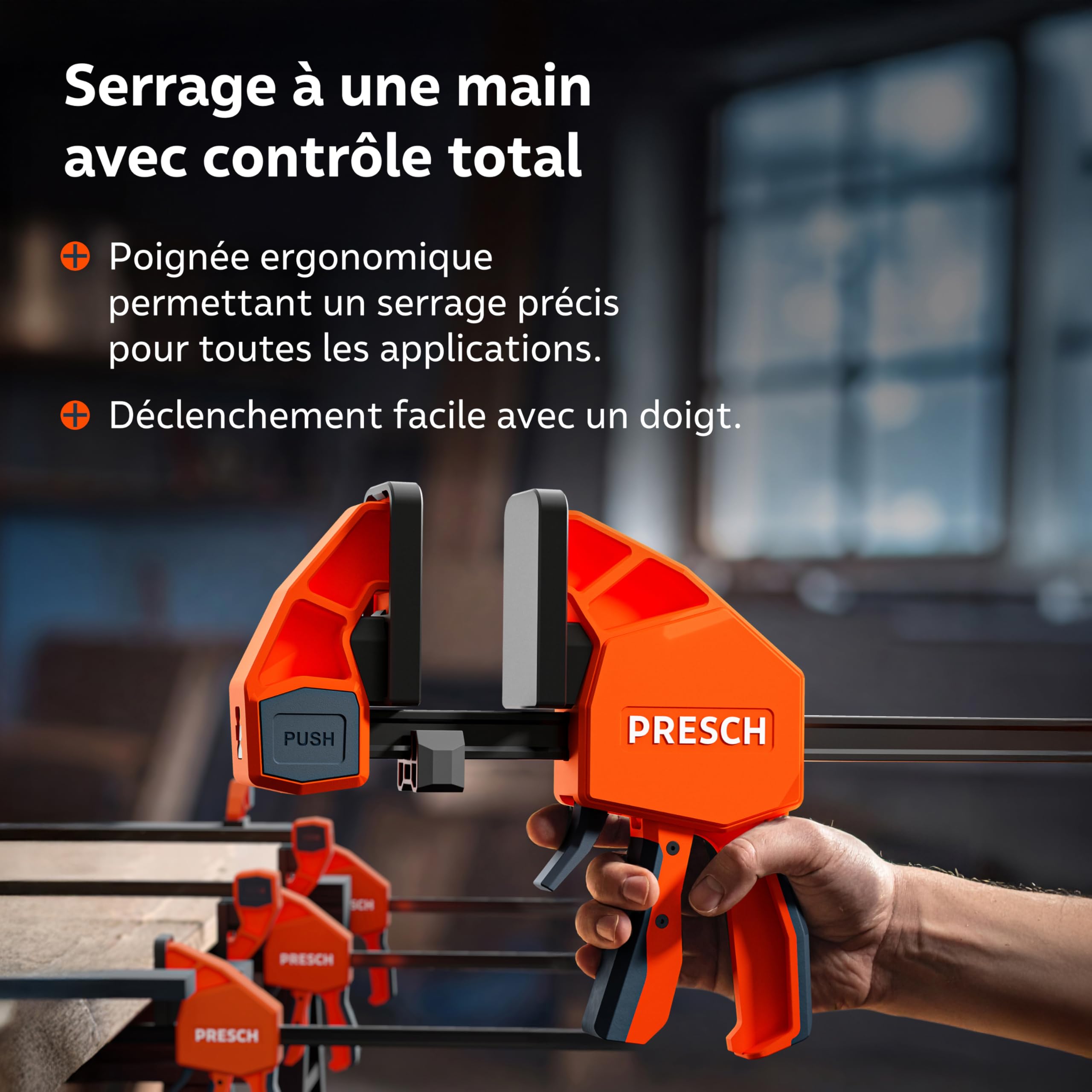 Presch Lot de Serre joints menuisier 300mm 600mm 4 pcs - Serre joints rapide force de serrage 300kg fonction d'écartement acier carbone fibre de verre