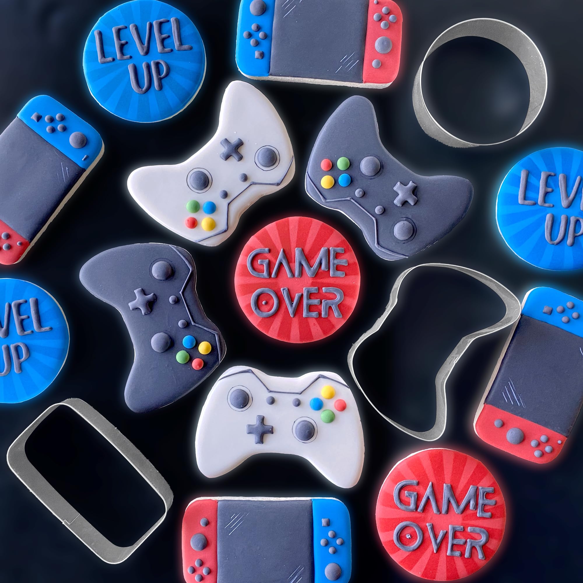 R&M International 5218 Game On Cookie Cutters Videospiel Controller Kreis Abzeichen Rechteckige Konsole 3-teiliges Set