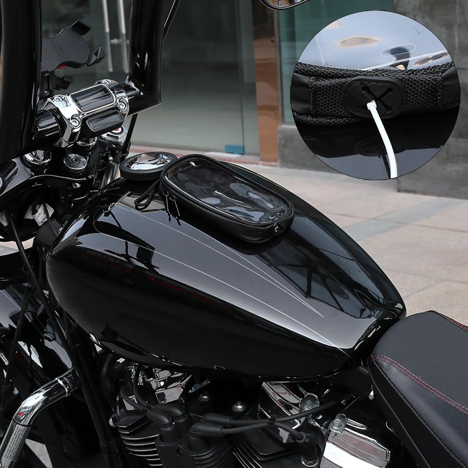 X AUTOHAUX Universal 7'' Magnetic Tank Bag with Headphone Hole PU Leather Waterproof Motorbike Saddlebag for Motorcycle