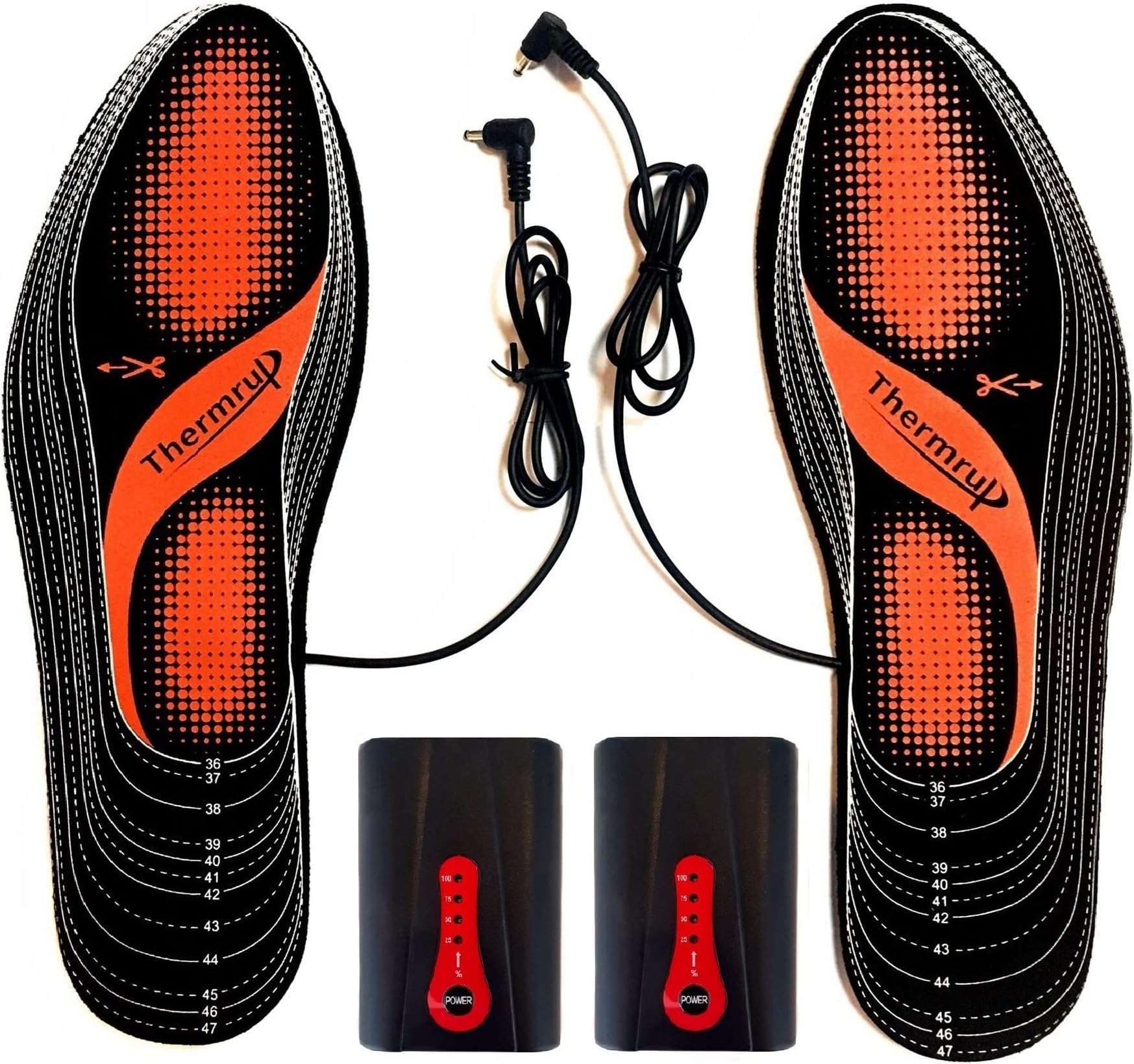 Battery Operated Heated Thermal Insoles (4 Levels), Size: 36-47, Washable