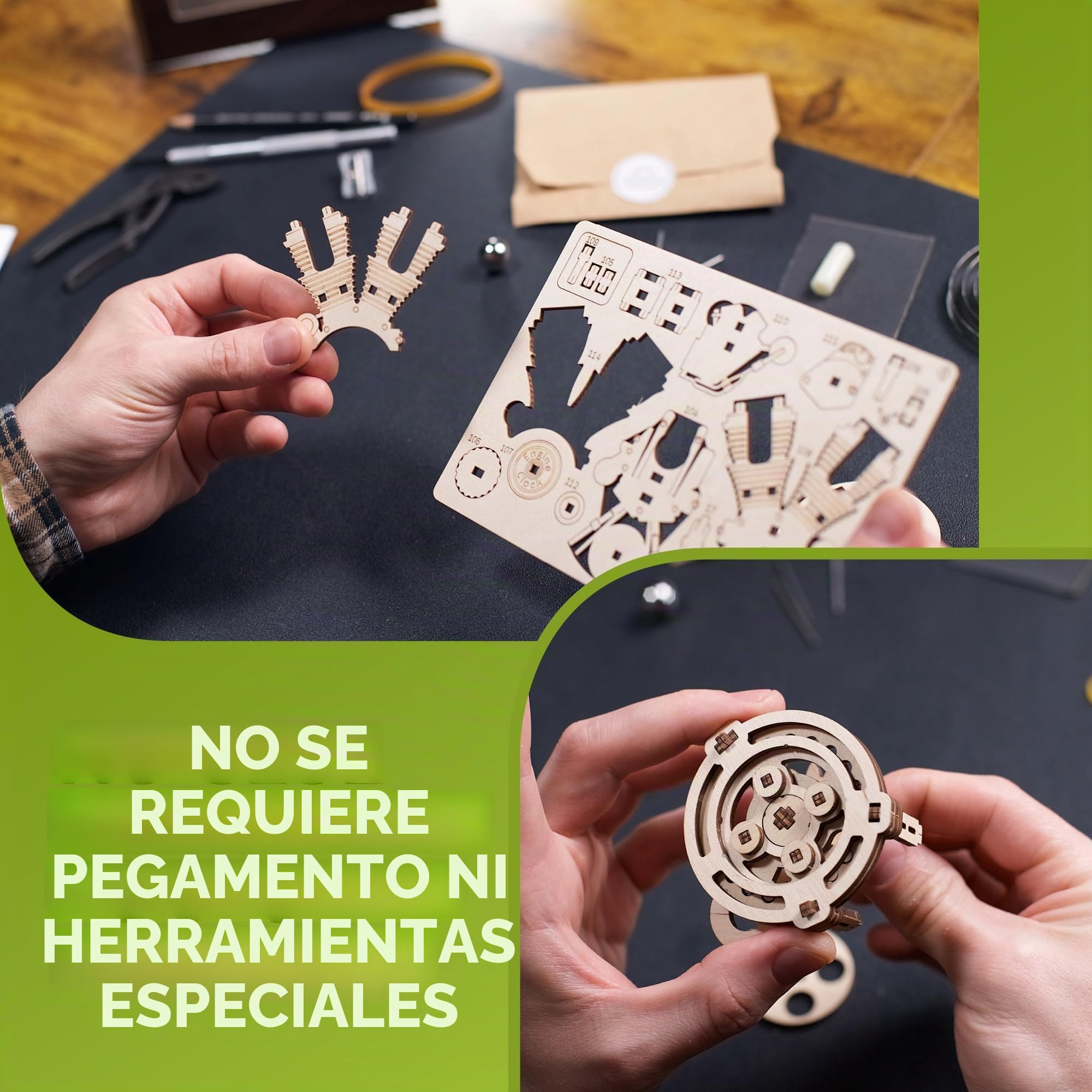 UGEARS Reloj de Motor Puzzle 3D Madera - Maqueta para Construir Mecánico con Diseño de Motor - Kit de Maqueta Madera 3D Reloj para Montar - Ideal para Aficionados de la Rompecabezas