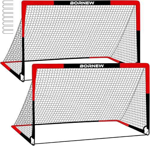 Miniatura 7 de Paquete de 2 porterías de fútbol – Porterías de fútbol para patio trasero e interior para niños, 6 x 4 / 4 x 3 pies, juego de redes de fútbol