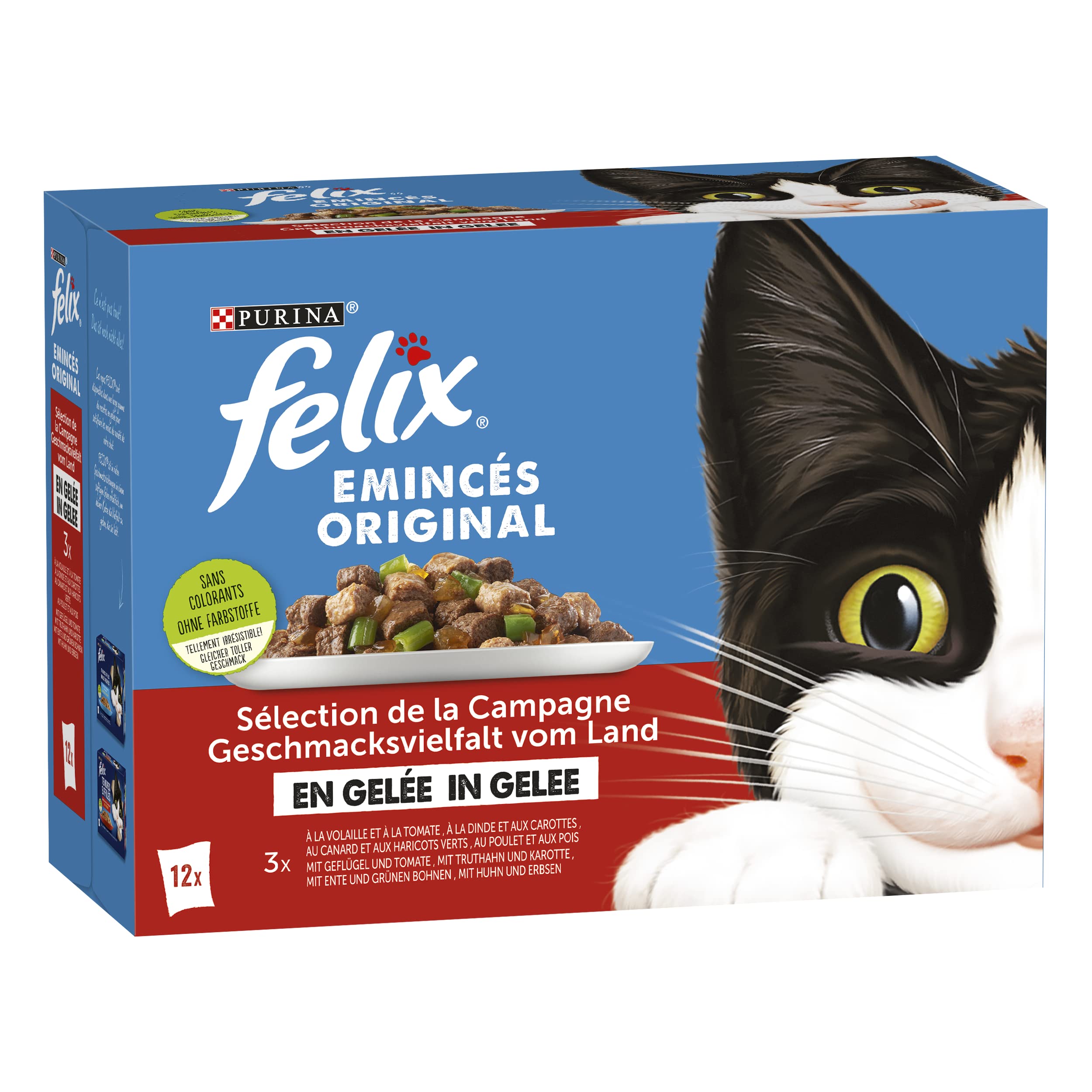 FELIX Sensations Gelée | Chat Adulte | Emincés en Gelée |Sélection de Volailles et Légumes| Lot de 6-12 x 85 g | Sachet fraicheur