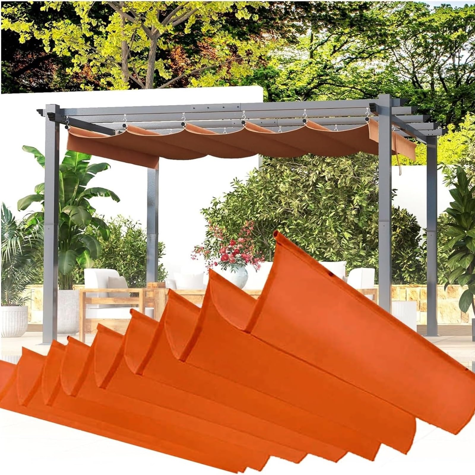auvent Auvent ondulé rétractable imperméable, Couverture d'ombrage en Forme de U, auvent extérieur réglable for la Protection Solaire