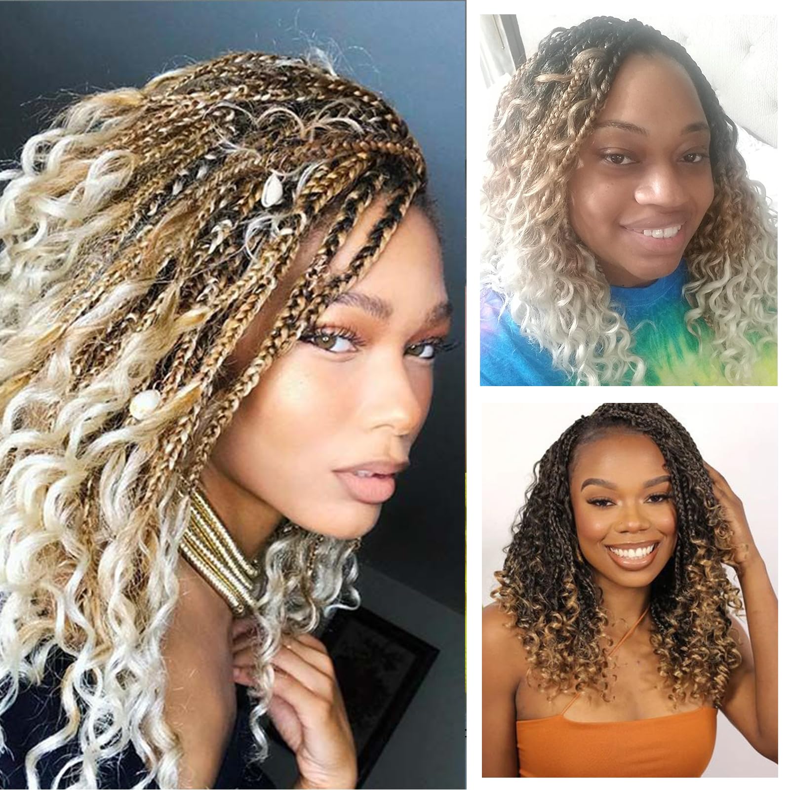Boho Crochet Braids With Curly Ends - Goddess Box Braids, Boho Style - Pre Looped (14, 8 Packs, 1B/Silver#) - Image 2