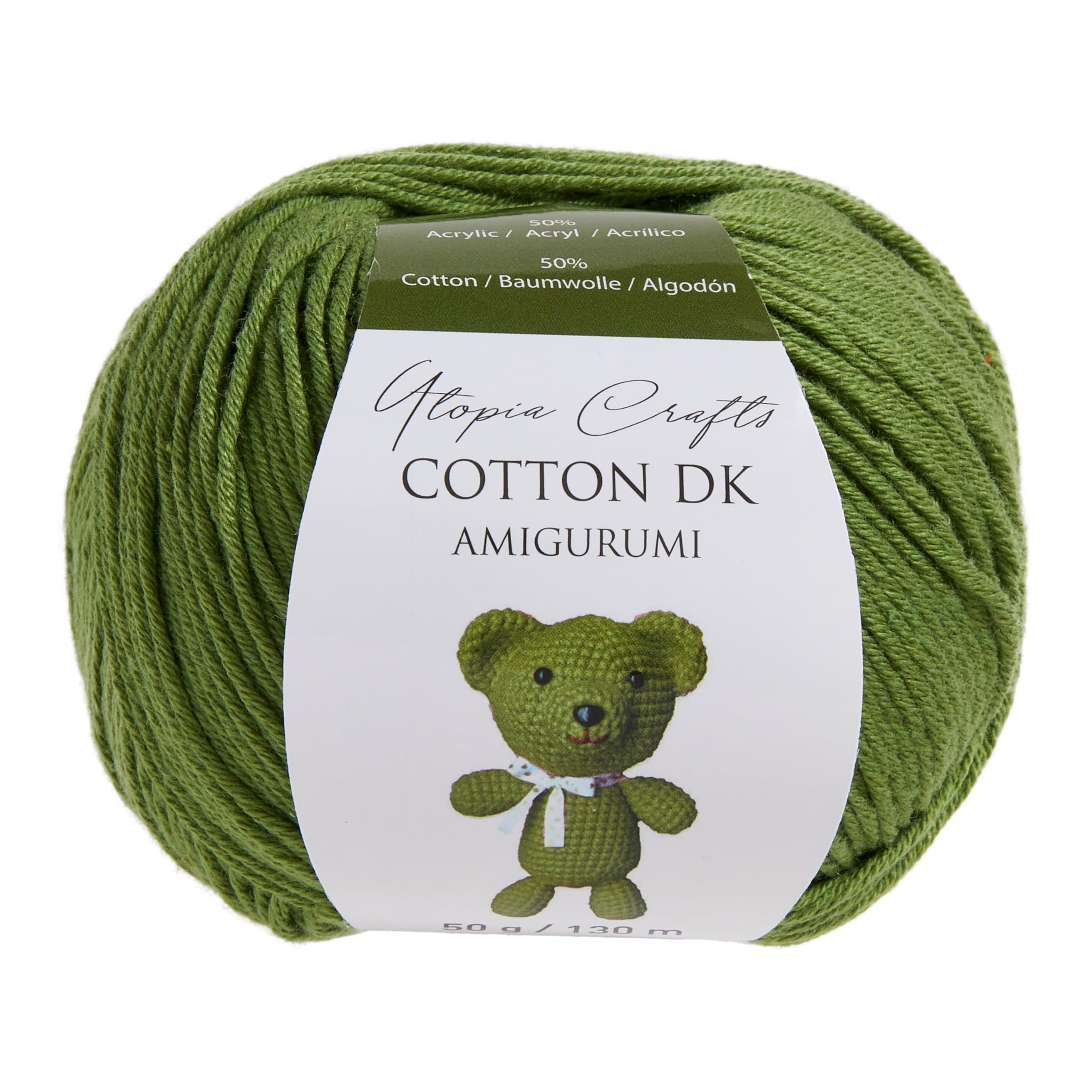 Utopia Crafts Amigurumi Cotton DK Yarn for Crochet and Knitting 50% Cotton, 50% Acrylic Blended, 50g (Olive Green