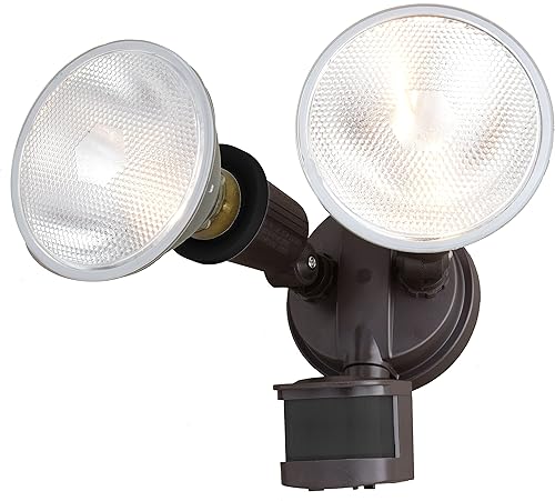 VAXCEL Luz de inundación de seguridad para exteriores del atardecer al amanecer con sensor de movimiento de bronce, 2 cabezales de luz ajustables, 4