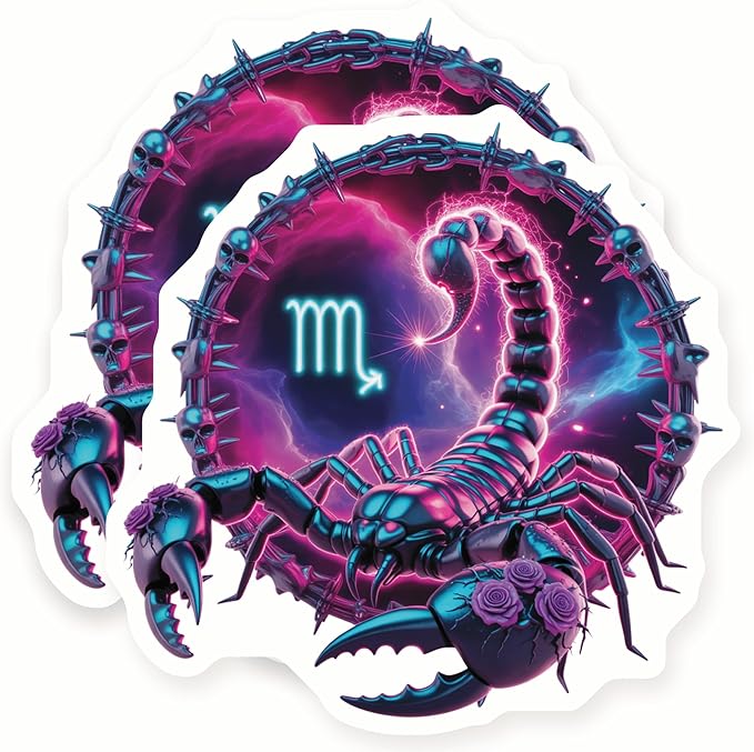 Scorpio Zodiac Stickers - Astrology Sign - Gothic Skull Design - 2 Pack - - 5