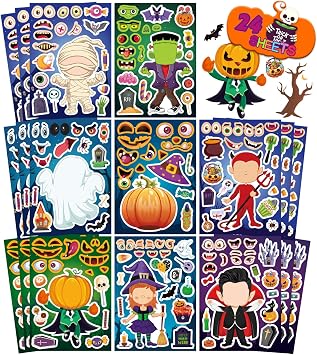 24 Sheets Halloween Stickers - Make Your Own Stickers for Kids, Make a Face Sticker, Halloween Party Favors Crafts Gift