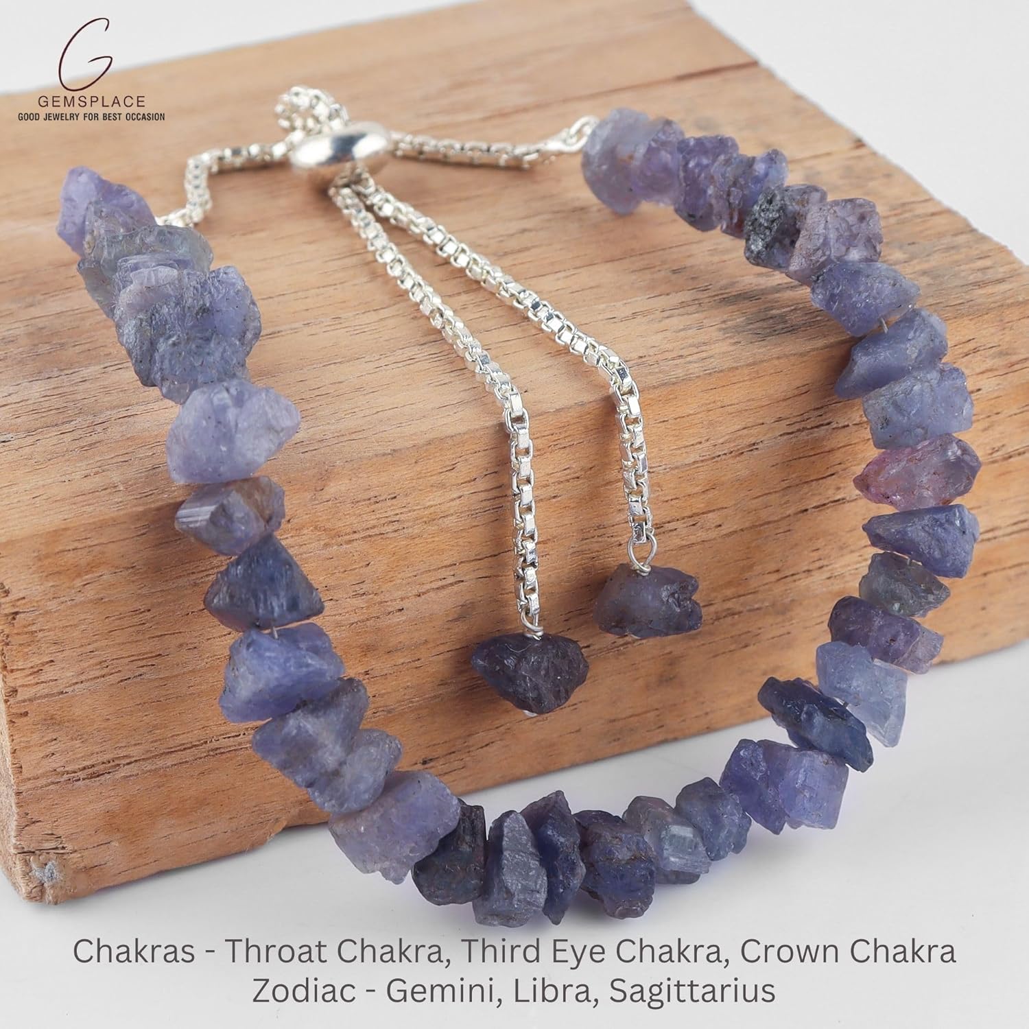 Natural Tanzanite Raw Bolo Bracelet, Rough Stones, Silver Plated, Chakra Healing Crystals, December Birthstone, Adjustable Slider, Weight Approx 50 to 60 Carats Stone Size Approx 5 to 10 mm - Image 4