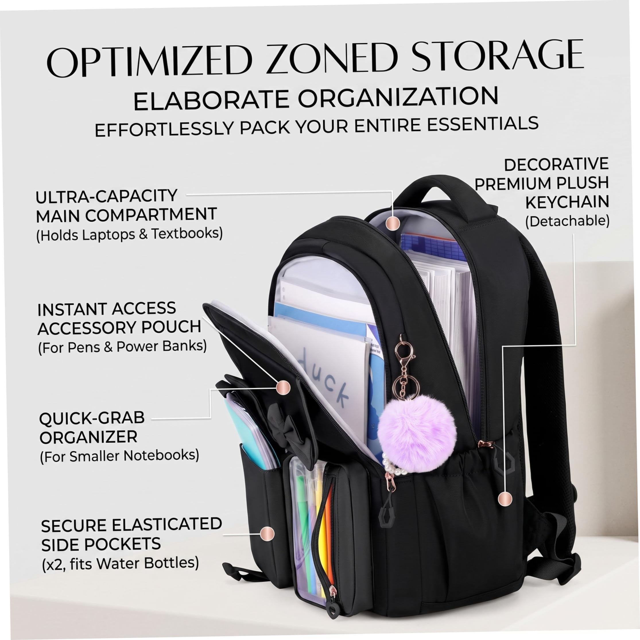 Zaini scolastici per ragazze, set multitasche da 3 pezzi, stile 2.. | Design spazioso e multitasche, contiene tutto il materiale scolastico, ideale per ragazze dai 6 agli 8 anni