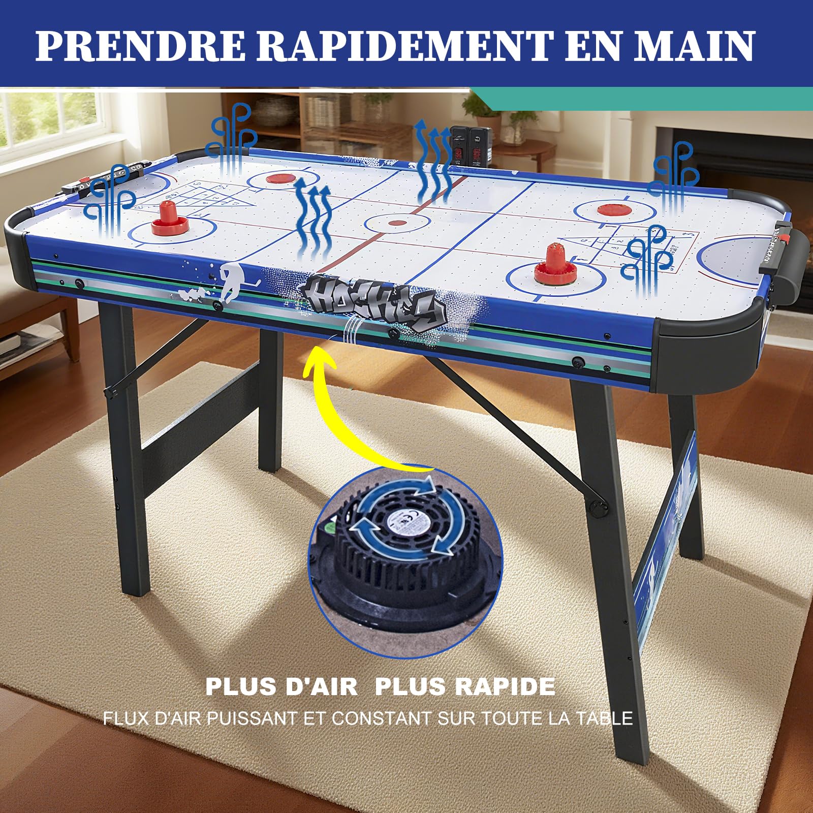 Table Air Hockey Pliable 138cm, Hockey sur Table avec Accessoires