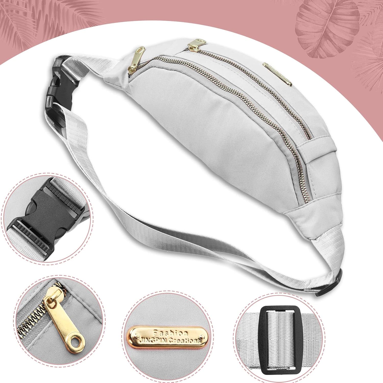 6 Pcs Fanny Pack Waterproof Waist Pack for Women 5.51 x 11.81 Inch Crossbody Belt Bag with Adjustable Strap Zipper Pockets for Festival Sports Traveling Running Phone, 6 Colors - Image 4