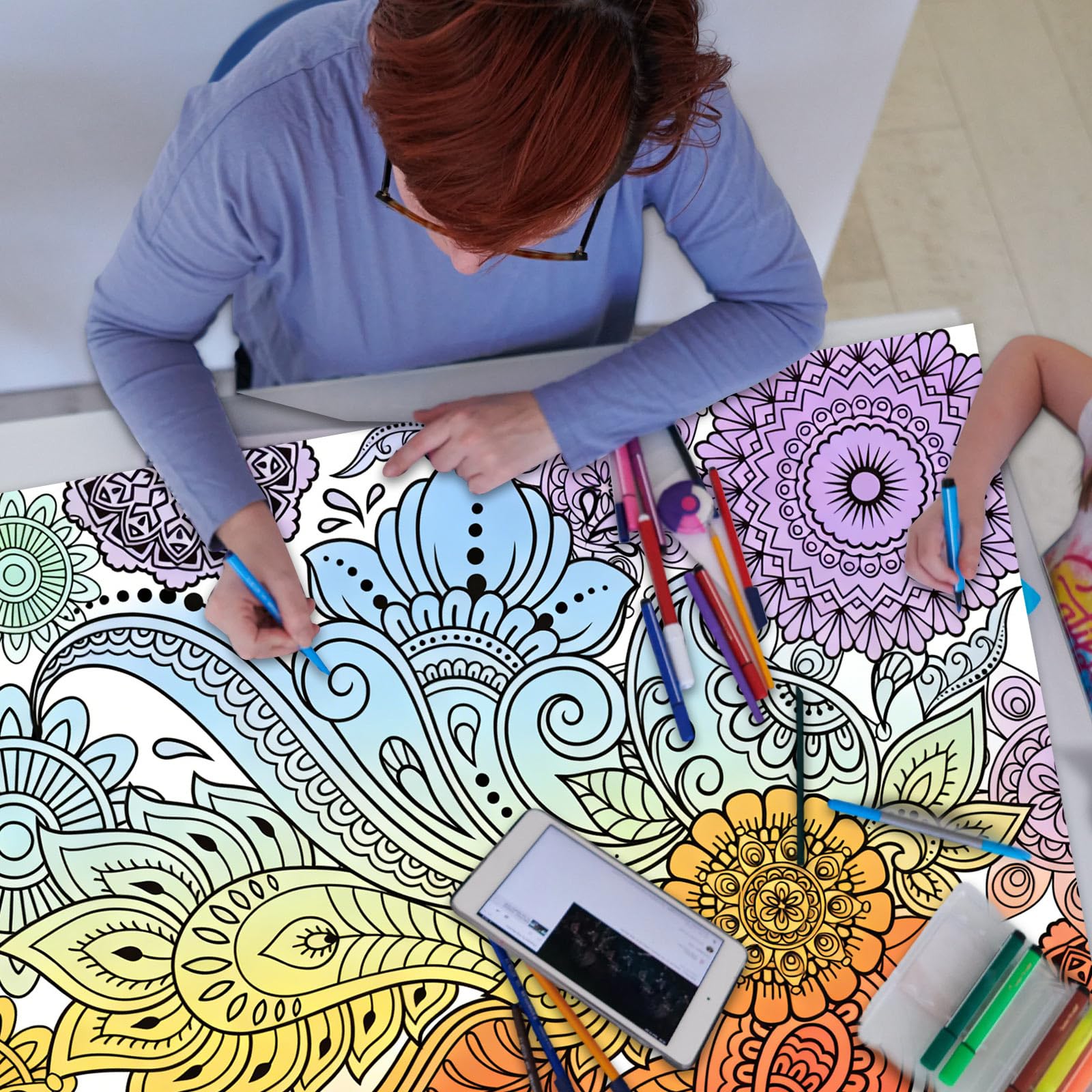 Penitue 2pcs Jumbo Mandala Coloring Posters, 100x60cm/39.37x23.62in Large Motivational Coloring Posters Giant Poster for Kids Adults Teens Art Craft Wall Party Supplies (Style 1) - 5