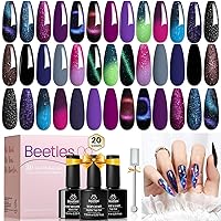 Vista 19 de Beetles - Set de 20 esmaltes de gel p/decoración de uñas, colección Fall Yard, purpurina naranja/marrón/rojo/azul marino, semipermanente, LED c/capa