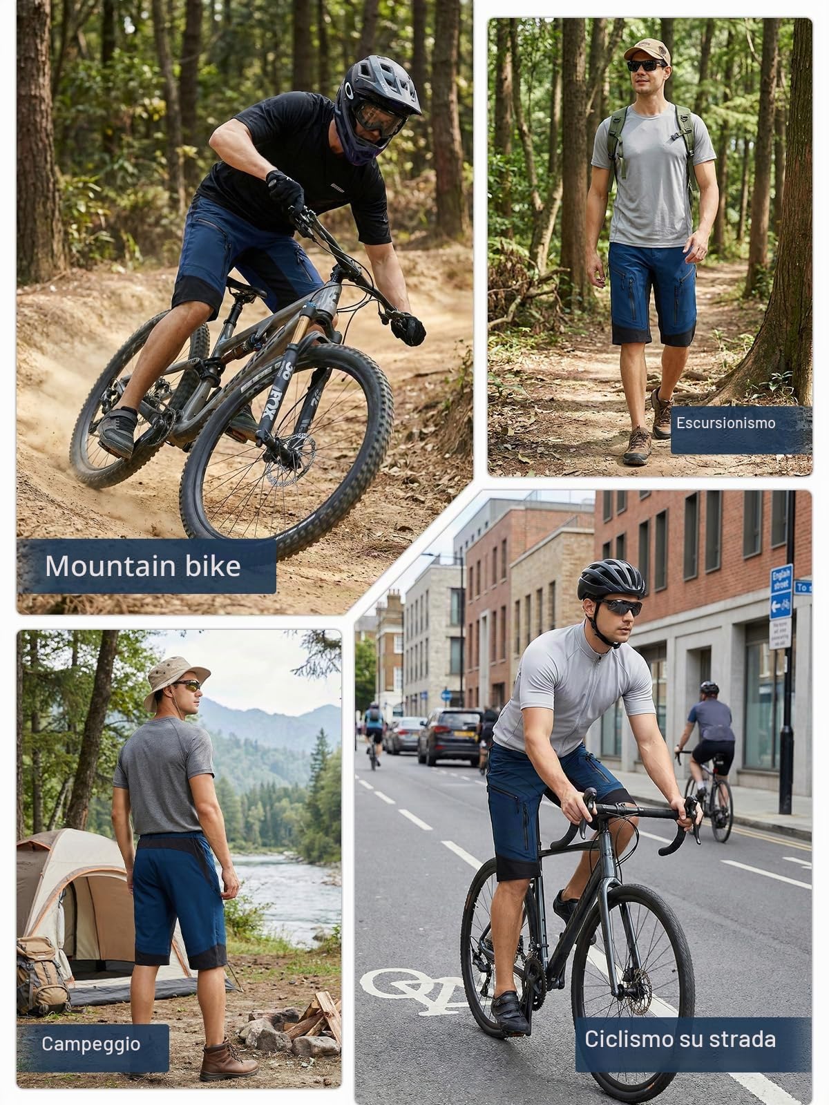 ARSUXEO Pantaloncini da Ciclismo Uomo Pantaloncini da MTB Senza Imbottitura Bicicletta da Mountain Bike Resistenti all'Acqua 1903 Blu Scuro XL