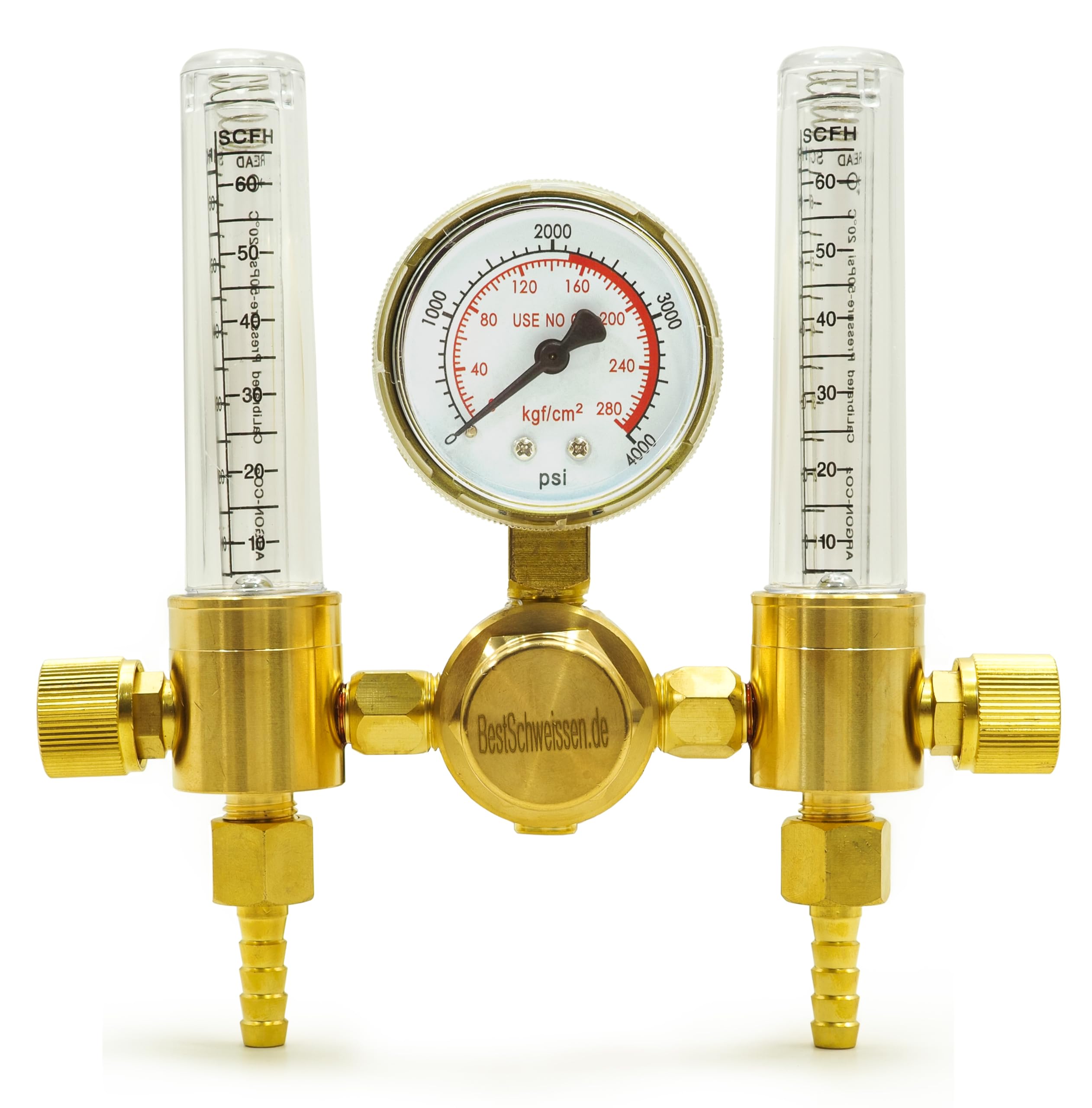 Druckminderer Argon CO2 mit 2 Durchflussmesser, Druckregler Schutzgas für WIG MIG MAG Schweißen, W21,8x1/14 Einlass G1/4 Auslass, Doppel Flowmeter Formiergas 150 bar - BestSchweissen.de