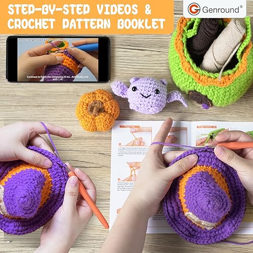 Miniatura 6 de Genround Green House - Kit de ganchillo para principiantes, adultos y niños con hilo de 8 colores, kit completo de ganchos de ganchillo con