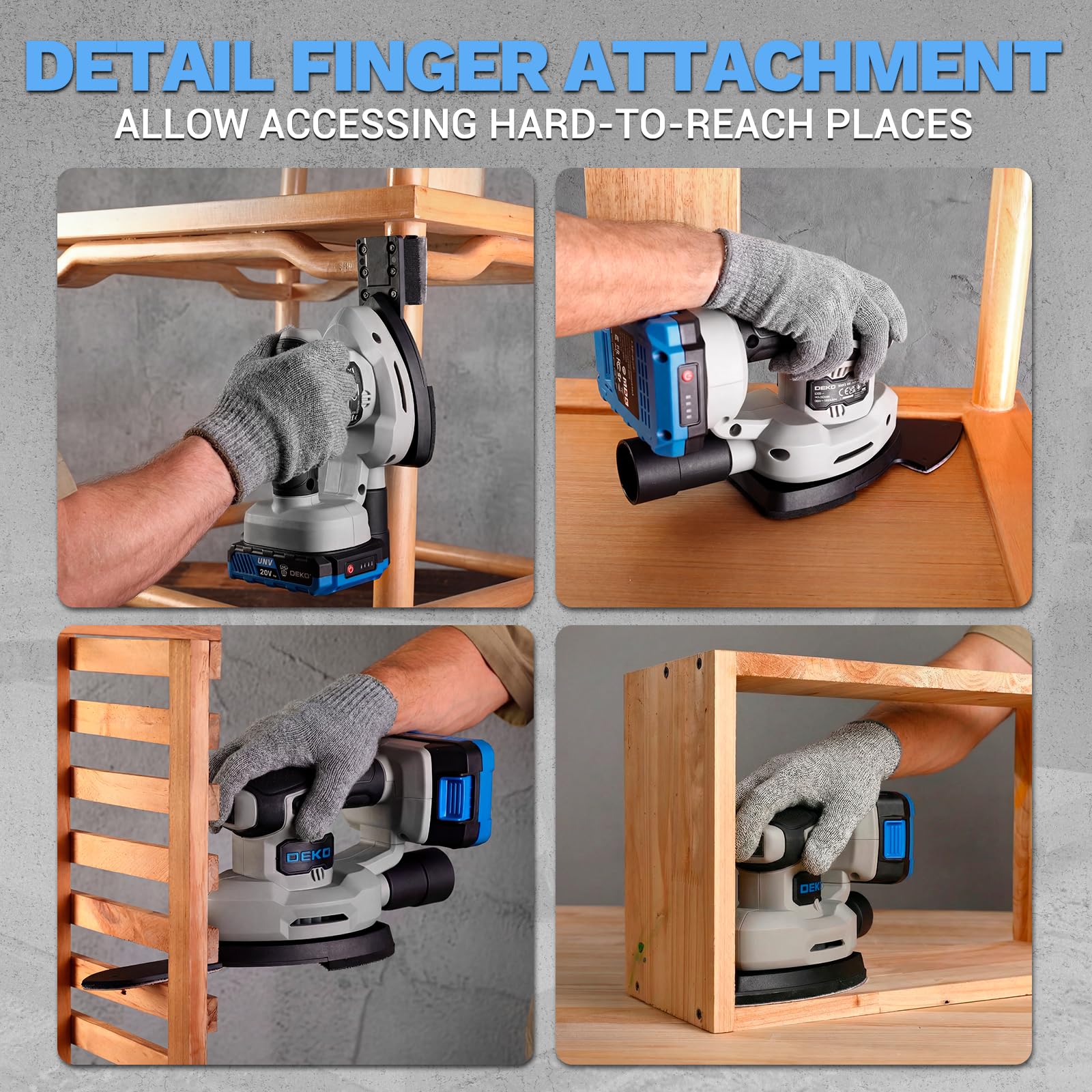 DEKOPRO Ponceuse Delta Sans Fil 20V: Ponceuse Triangulaire - Ponceuse Electrique 13000 RPM, Muni D'un Dépoussiéreur, 15 Papiers Verre - Idéale Pour Ponçage, Polissage et Travail Du Bois - Bleu