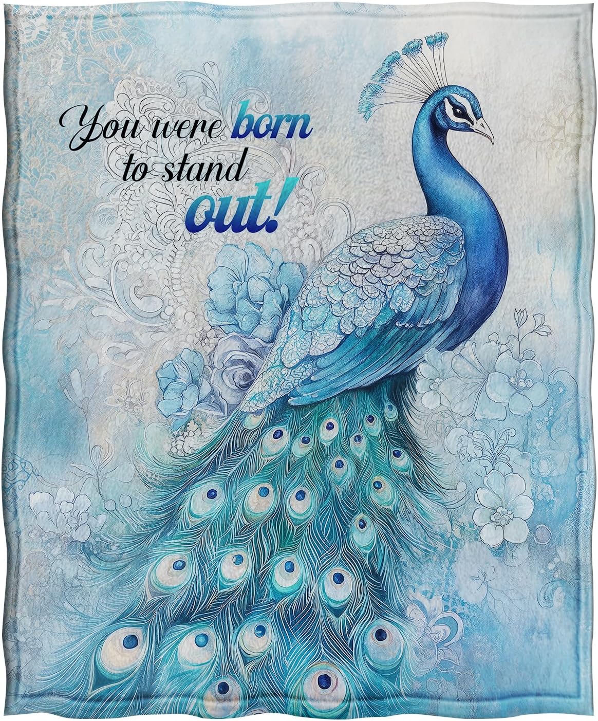 Jekeno Peacock and Floral Throw Blanket Gifts for Adult Kids, Inspirational Peacock Gifts for Women Men, You were Born to Stand Out - Peacocks Themed Decor for Home Bed Couch 50"X60"
